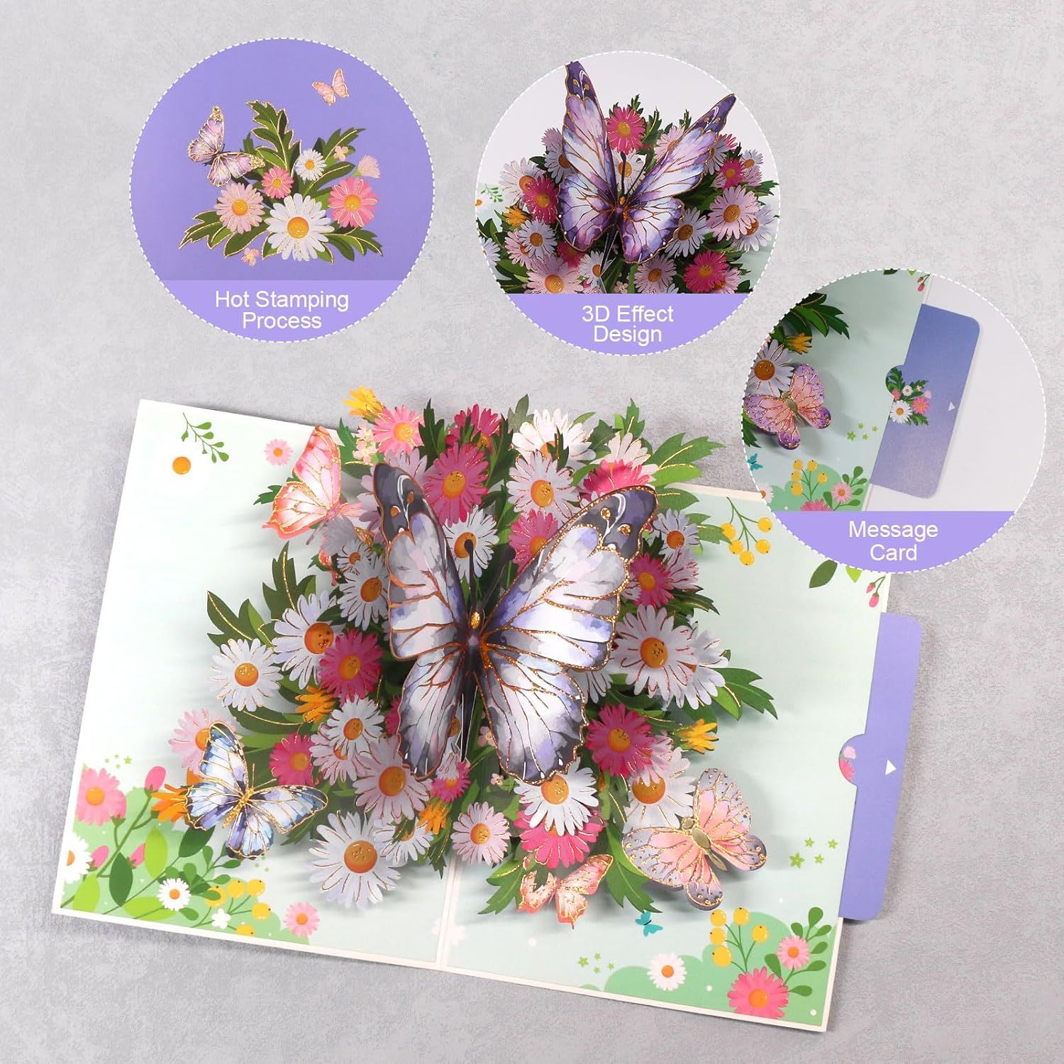 Birthday Card or Wie, Beautiul 3D Butterly Pop-Up Greeting Card with Envelope, Heartelt Birthday Gits or Wie, Husband, Girlriend, Mom, Dad, Sister, riend on Special Day Purple
