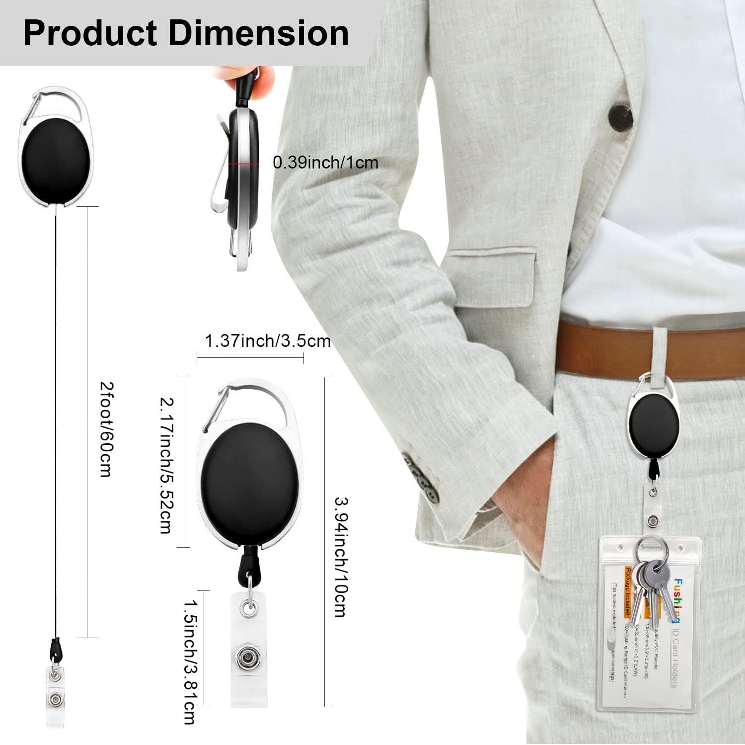 10Pcs Retractable ID Badge Holders ID Badge Reels with Belt Clip Retractable Badge Holders or Oice Worker Doctor Nurse Black