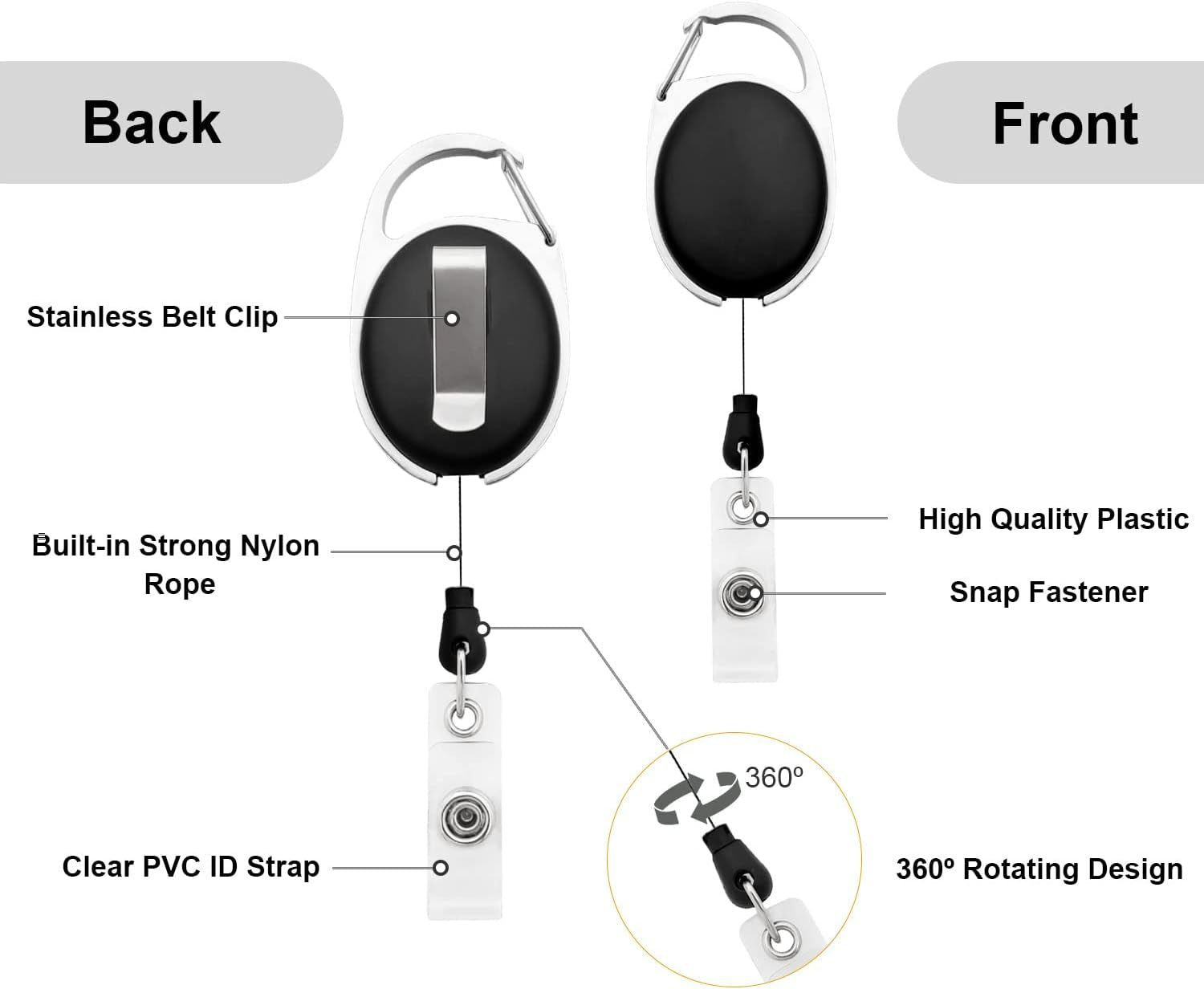 10Pcs Retractable ID Badge Holders ID Badge Reels with Belt Clip Retractable Badge Holders or Oice Worker Doctor Nurse Black