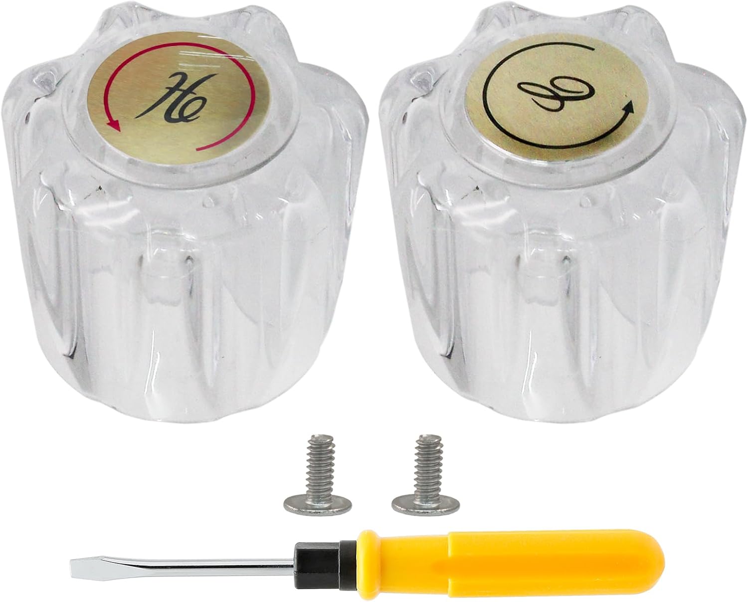 Biaungdo Clear Shower Knob Replacement Set of 2, Bathtub Faucet Handles Include Hot and Cold Shower Knob for Remodeling Trim, with Screws & Screwdriver