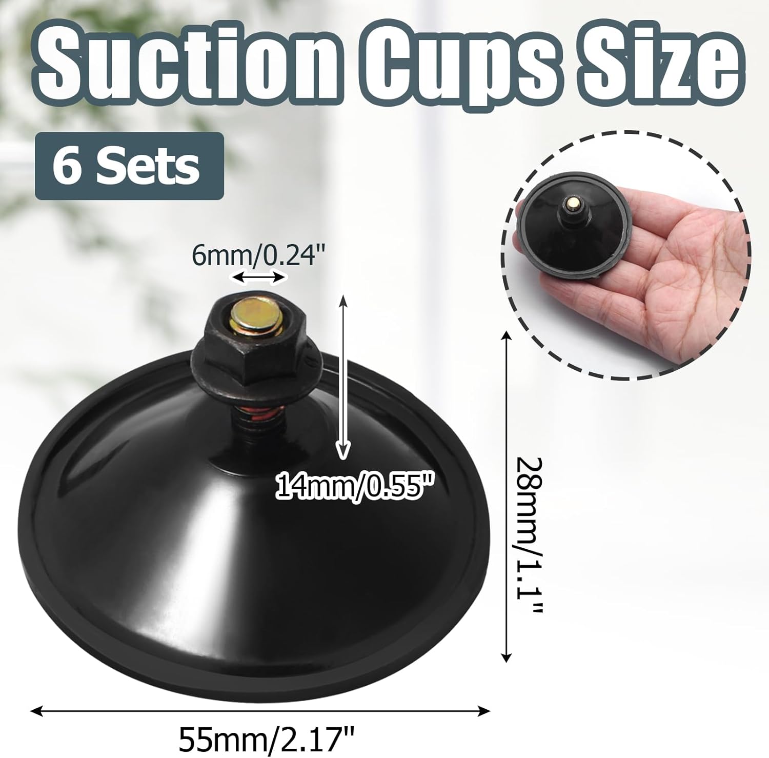 Biaungdo 6 Pack 55mm/2.16inch Strong Adhesive Suction Cup with M6 x 14mm Thread Screw, Black Thread Screw PVC Sucker Pads Holder, Glass Sucker Suction Cup Holder for Window, Bathroom Wall, Car Shade