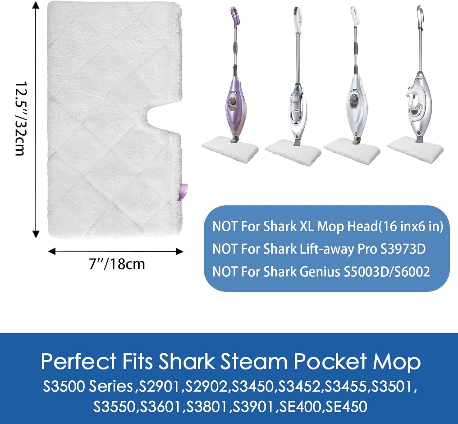 S3501 S3601 Steam Mop Replacement Pads Compatible with Shark Steam Pocket Mop, Vacmop Replacement Pads or Shark Steamer Pads S3500 Series S3501 S3601 S3550 S3601D S3901 S3801 S3801CO, White