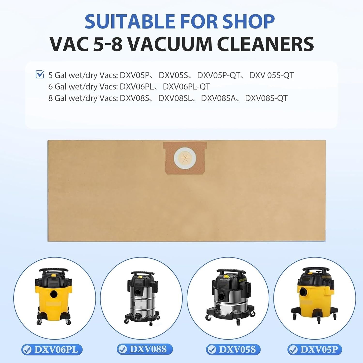 6 Pack DXVA19-4104 Dust Bags or DEWALT 5-6-8 Gallon Wet/Dry Vacuum, Compatible with DXV05P DXV06PL DXV08S