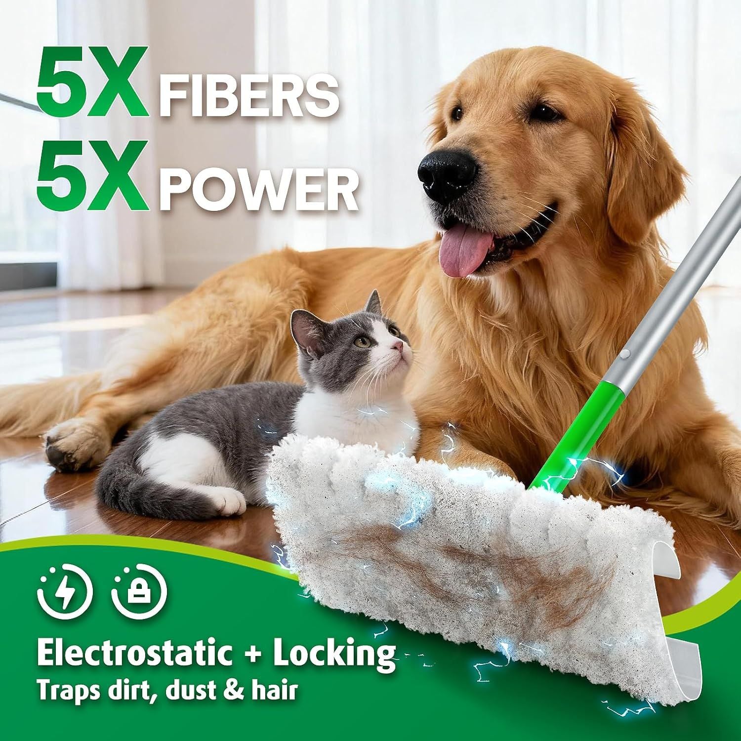 Dry Mop Pads or Swier Sweep and Mop, Heavy Duty Pet Dry Sweeper Reills, Sweeping Cloths or Cleaning Hardwood loor Dust and Hair, Disposable, Unscented, 30 Count