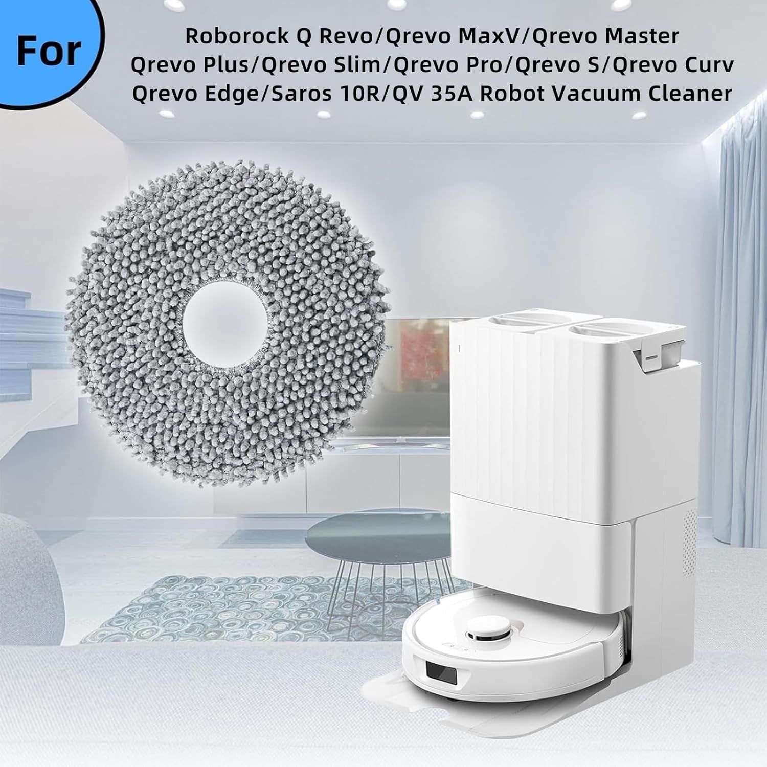 8 Pack Mop Pads or QV 35A/Saros 10R/Q Revo/Qrevo S/Qrevo Pro/Qrevo Plus/Qrevo Master/Qrevo Slim/Qrevo Curv/Qrevo Edge Robot Vacuum Cleaner, Spin Cleaning Pads Replacement Accessories Set