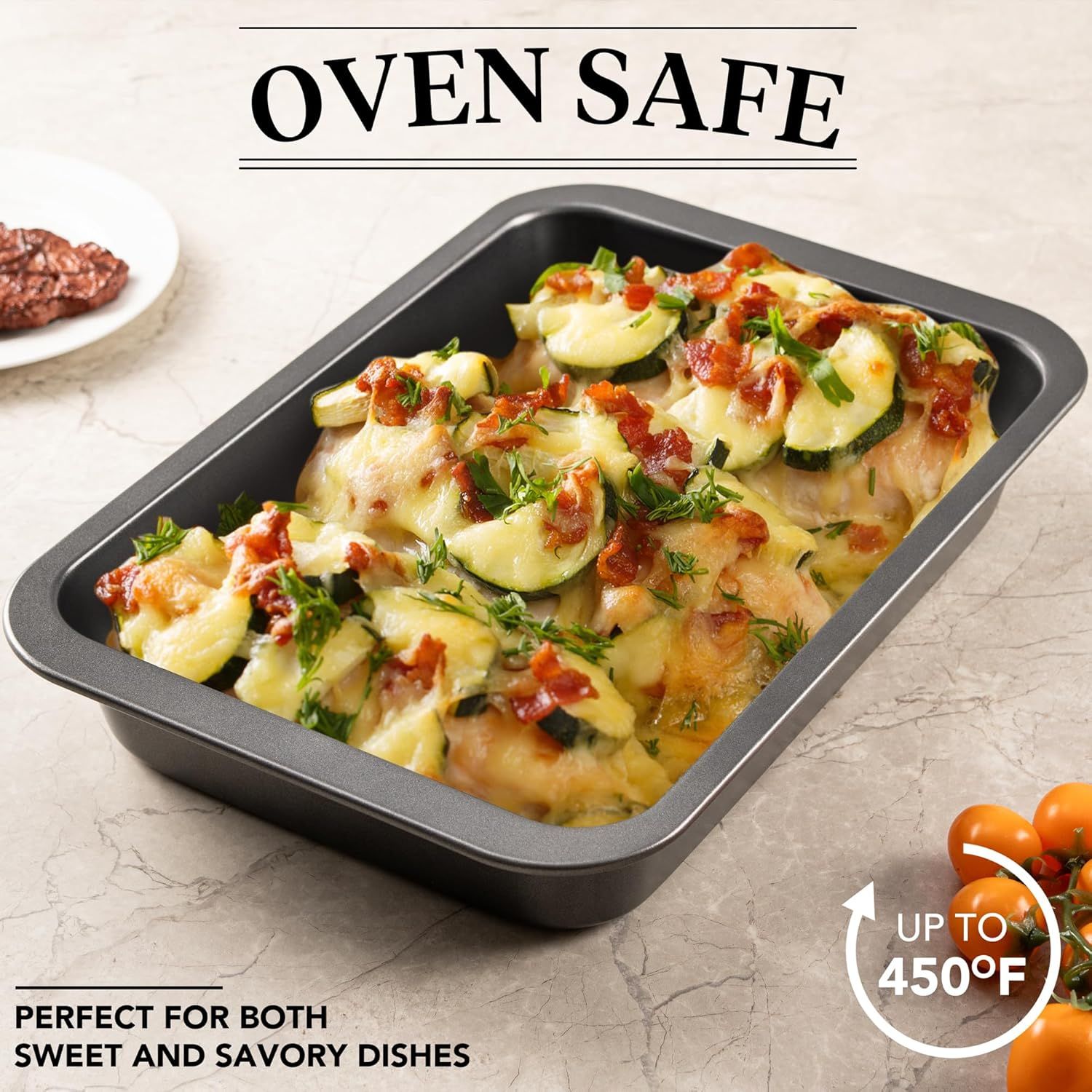 Cake Pan, Nonstick Baking Pan or Cake, Bread, Brownie or Lasagna, Heavy Duty Baking Dish with Diamond Texture Pattern and Wide Grips