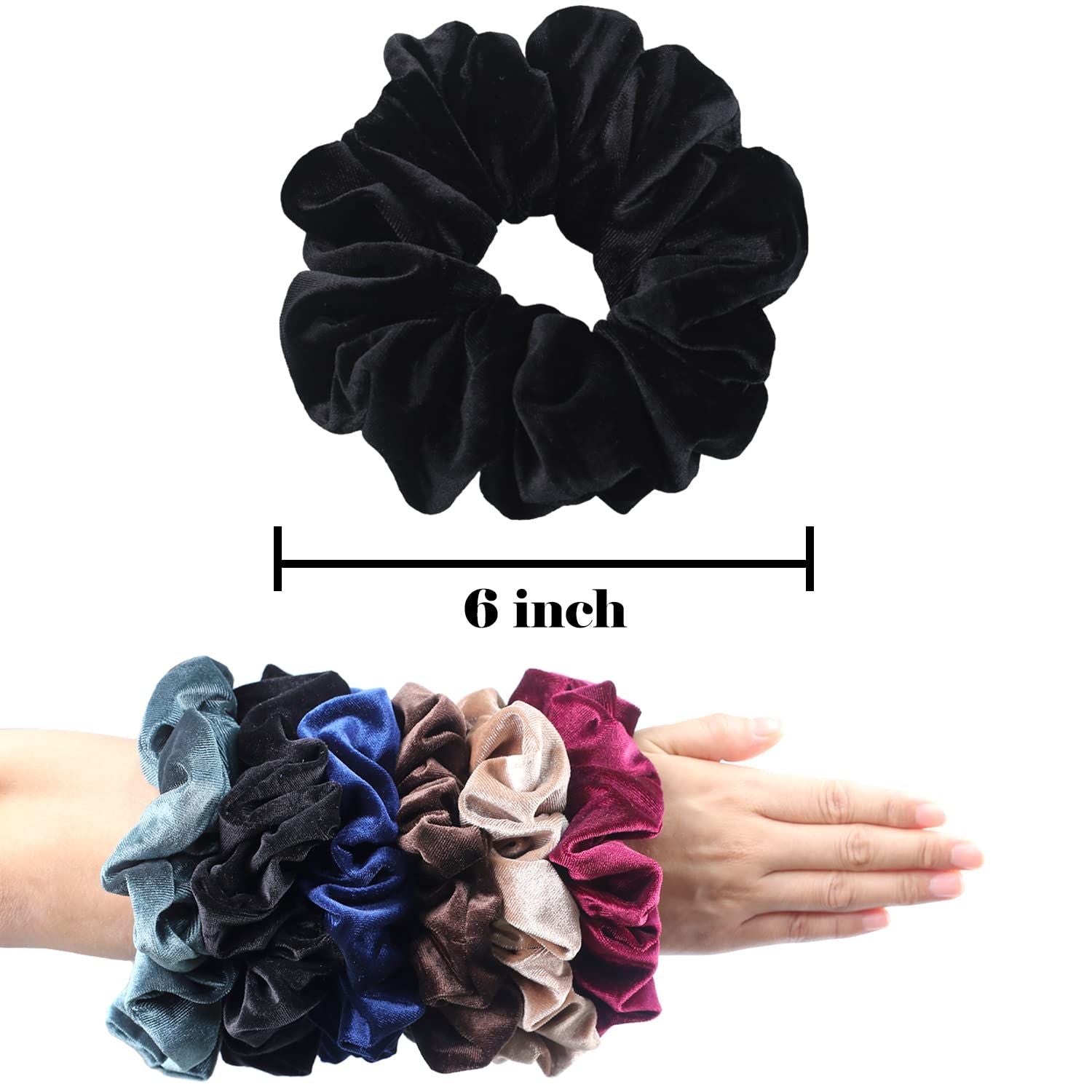 Extra Large Scrunchies or Women's Thick Hair, Premium Velvet Sot Jumbo Scrunchy, XL 6 inch Big Elastic Band Hair Accessories, 4 Pack, Black