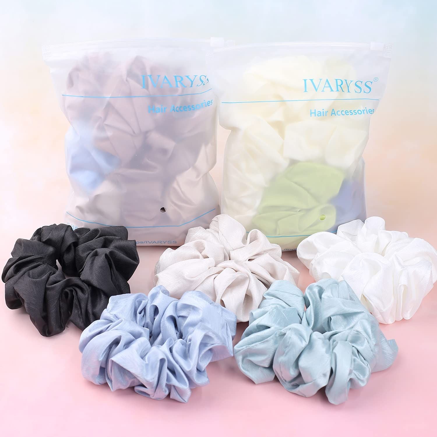 Big Scrunchies or Women Thick Hair, Premium Satin Soter than Silk, XL 6 Inch Extra Large Scrunchy Elastic Hair Bands Accessories, 6 Pack, Neutral