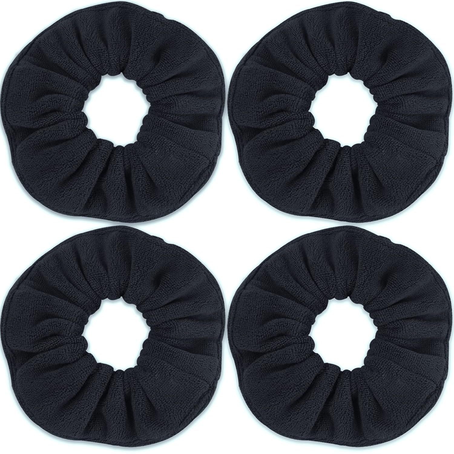 Super Towel Scrunchies or Drying Hair, Absorbent and Sot Microiber or rizz ree, Large Thick Ponytail Holder Wet Hair Accessories or Women and Girls, 4 PCS Black