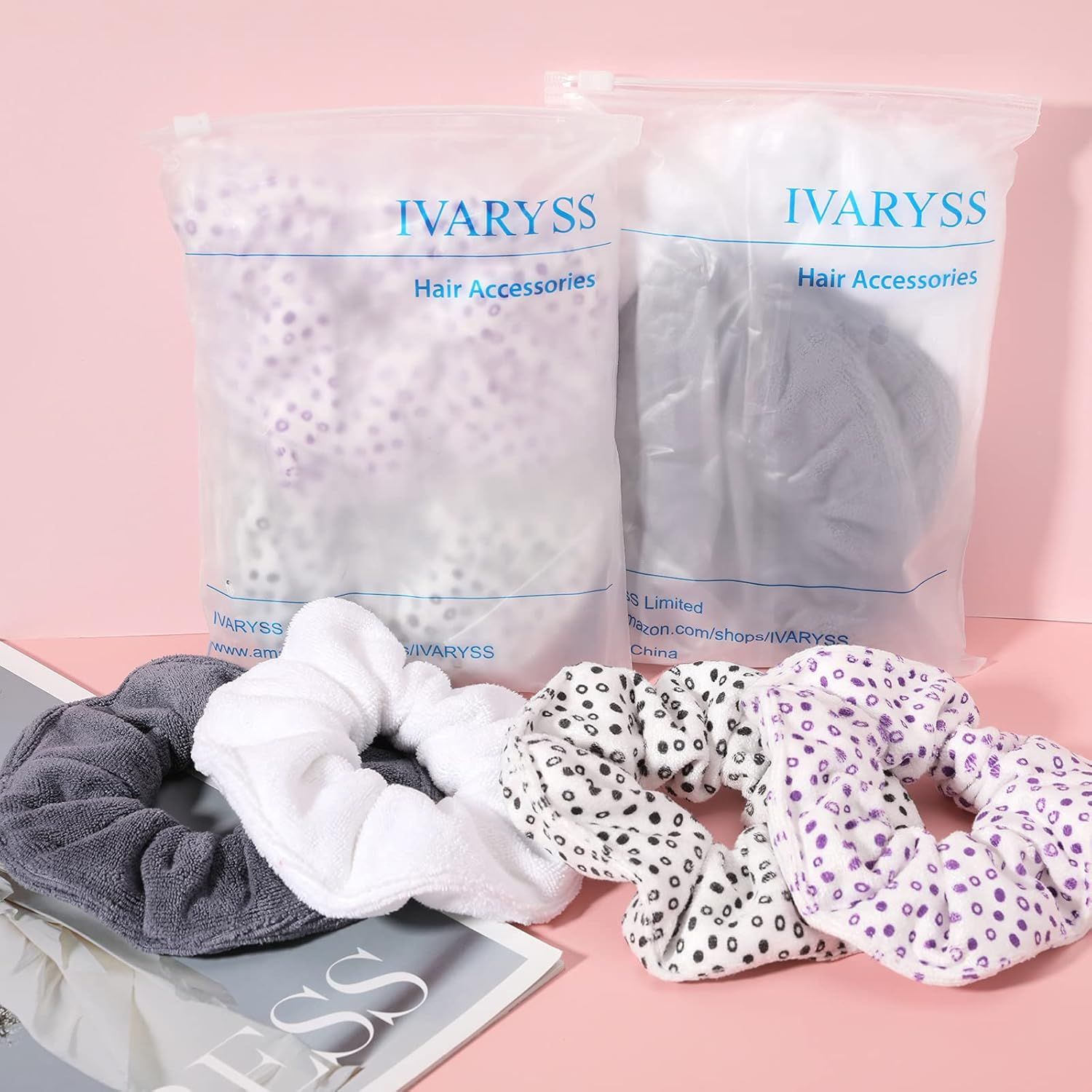Super Towel Scrunchies or Drying Hair, Absorbent and Sot Microiber or rizz ree, Large Thick Ponytail Holder Wet Hair Accessories or Women and Girls, 4 PCS Black