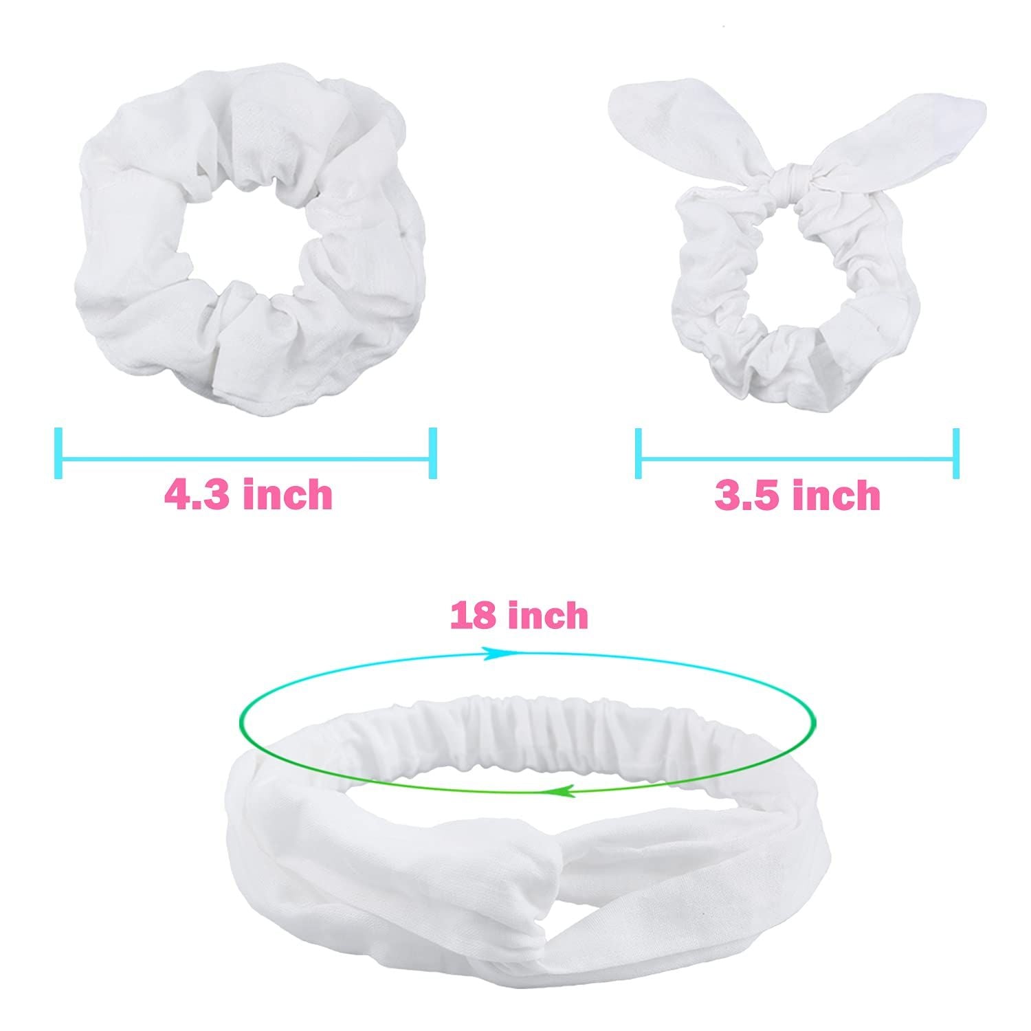 White Scrunchies or Tie Dye, DIY Cotton Bow Scrunchies, Headbands, 3 Kinds o Party Activities Hair Accessories or Girls and Women, 20 Pieces