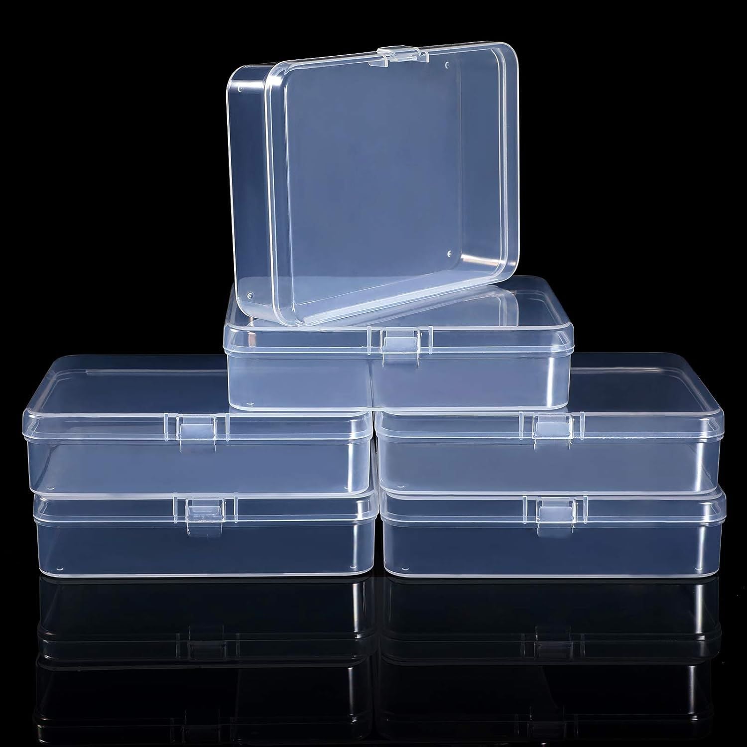 6 Pieces Mini Plastic Clear Beads Storage Containers Box or Collecting Small Items, Beads, Jewelry, Business Cards, Game Pieces, Crats 4.5 x 3.3 x 1.2 Inch