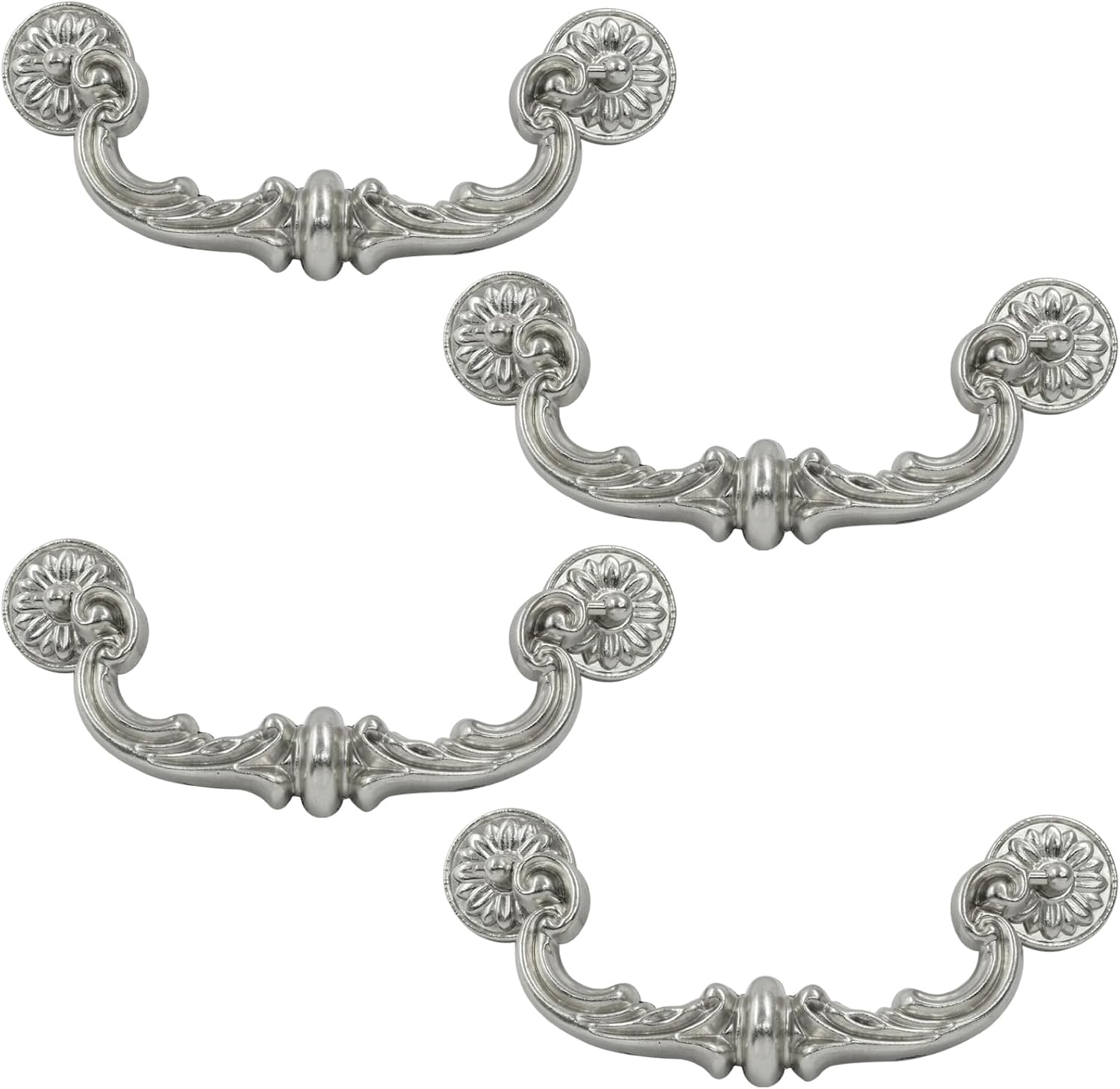 Biaungdo 4 Pcs 150 mm / 6 Inch Hole Center Pull Handles, Zinc Alloy Rustic Vintage Style Drop-Down Bail Swing Dresser Pull Handle Antique Drawer Handles for Kitchen, Cabinet Silver