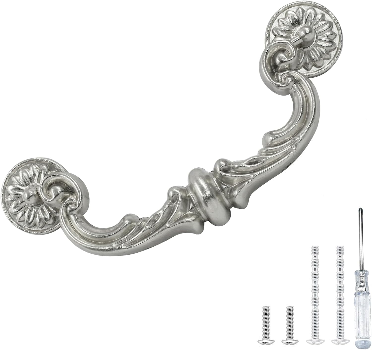 Biaungdo 4 Pcs 150 mm / 6 Inch Hole Center Pull Handles, Zinc Alloy Rustic Vintage Style Drop-Down Bail Swing Dresser Pull Handle Antique Drawer Handles for Kitchen, Cabinet Silver