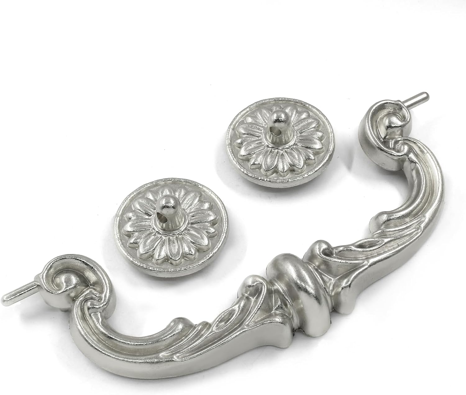 Biaungdo 4 Pcs 150 mm / 6 Inch Hole Center Pull Handles, Zinc Alloy Rustic Vintage Style Drop-Down Bail Swing Dresser Pull Handle Antique Drawer Handles for Kitchen, Cabinet Silver