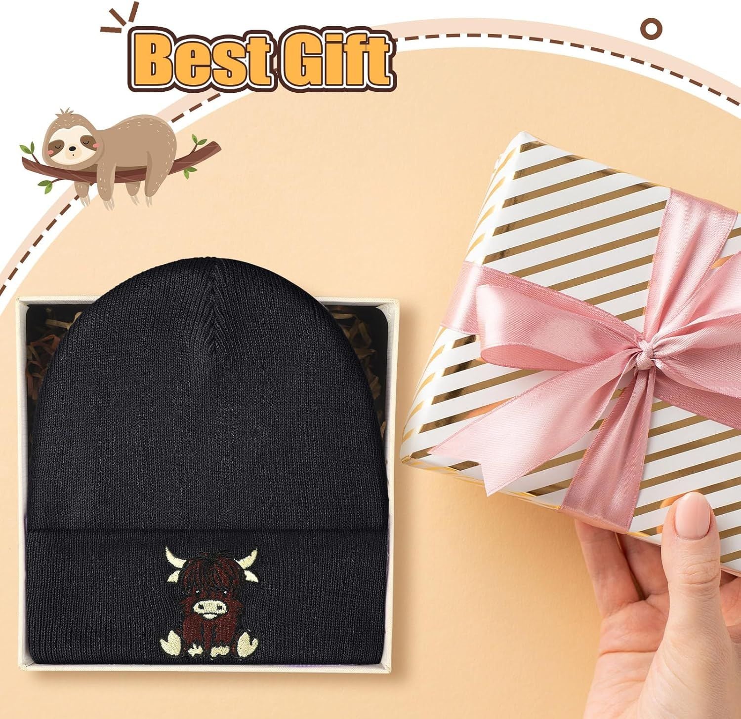 Black Highland Cow Beanie Winter Hat or Women Cute Beanie Womens Winter Hat Gits or Women Gits Animal Lovers
