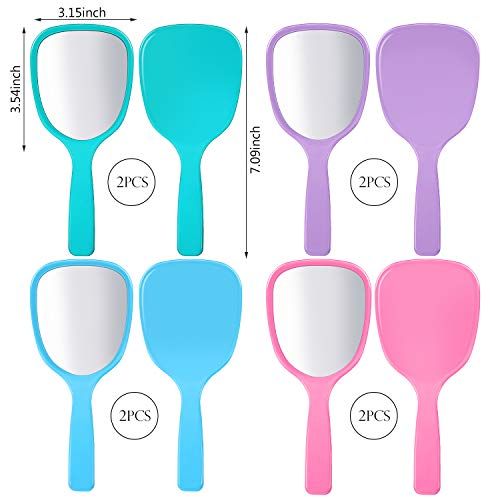 8 Pcs Small Handheld Hand Mirrors 1X Compact Travel Makeup Mirror 3.15 x 7.09 in Mini Handheld Cosmetic Kid Mirror or Girl DIY Crats Classroom Party avors Blue,Green,Pink,Purple