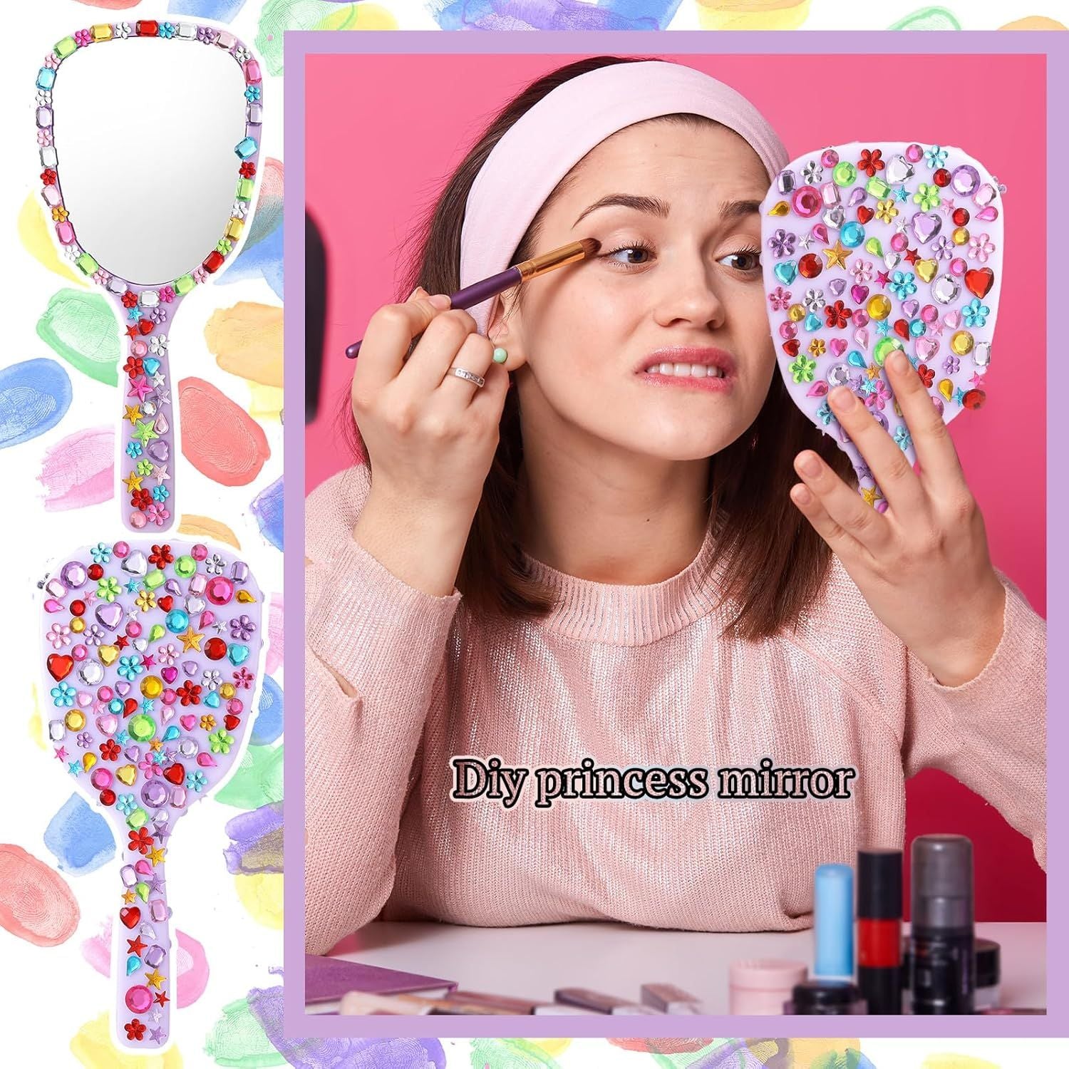 8 Pcs Small Handheld Hand Mirrors 1X Compact Travel Makeup Mirror 3.15 x 7.09 in Mini Handheld Cosmetic Kid Mirror or Girl DIY Crats Classroom Party avors Blue,Green,Pink,Purple