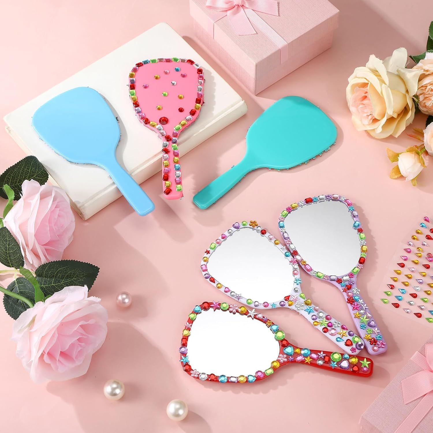 8 Pcs Small Handheld Hand Mirrors 1X Compact Travel Makeup Mirror 3.15 x 7.09 in Mini Handheld Cosmetic Kid Mirror or Girl DIY Crats Classroom Party avors Blue,Green,Pink,Purple
