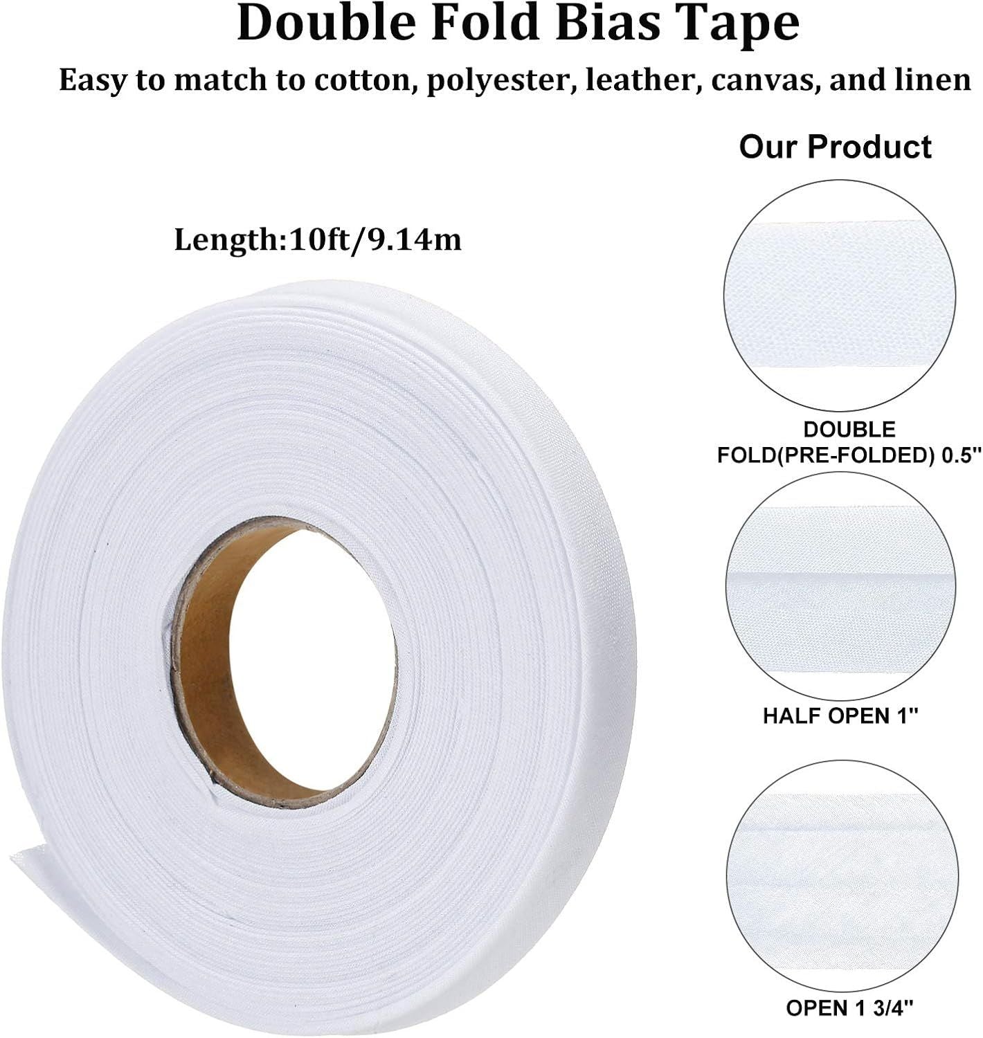 1/2 Inch Double old Bias Tape Bias Binding Wide old Cotton Tape or Sewing Seaming Hemming Piping Quilting Projects White,10 Yards