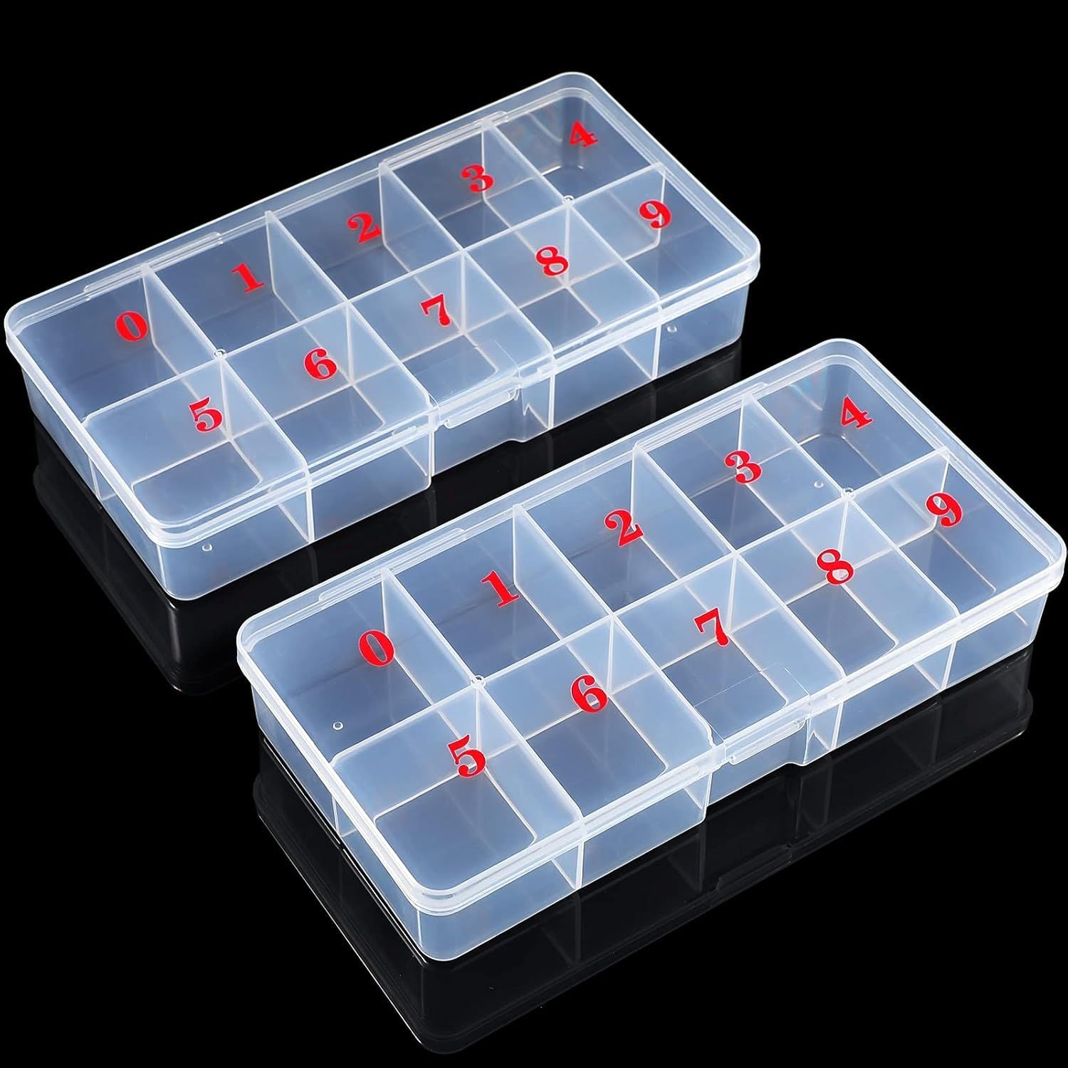 2 Pieces Nail Tip Box Empty alse Nail Tips Organizer Box with 10 Number Spaces Storage Case Container Nails Plastic Grid Boxes or ingernail Crystal Jewelry Accessories White
