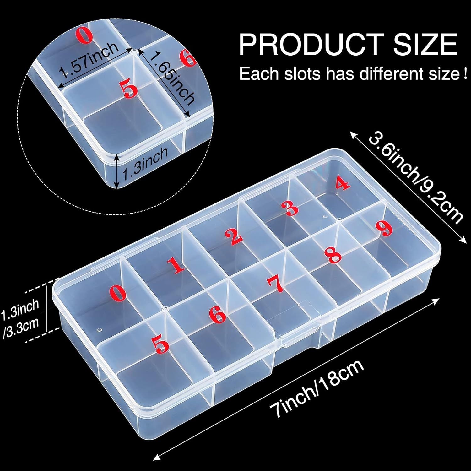 2 Pieces Nail Tip Box Empty alse Nail Tips Organizer Box with 10 Number Spaces Storage Case Container Nails Plastic Grid Boxes or ingernail Crystal Jewelry Accessories White