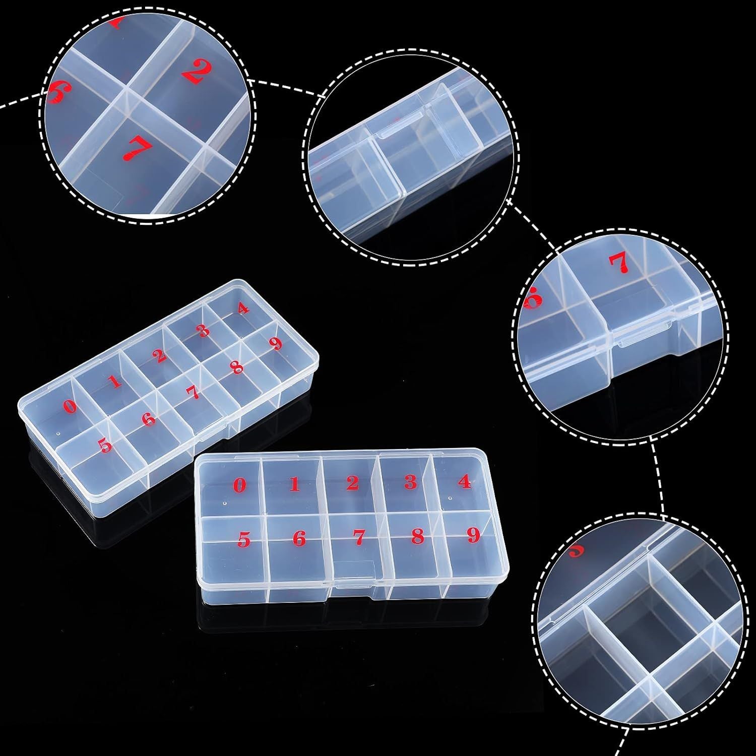 2 Pieces Nail Tip Box Empty alse Nail Tips Organizer Box with 10 Number Spaces Storage Case Container Nails Plastic Grid Boxes or ingernail Crystal Jewelry Accessories White