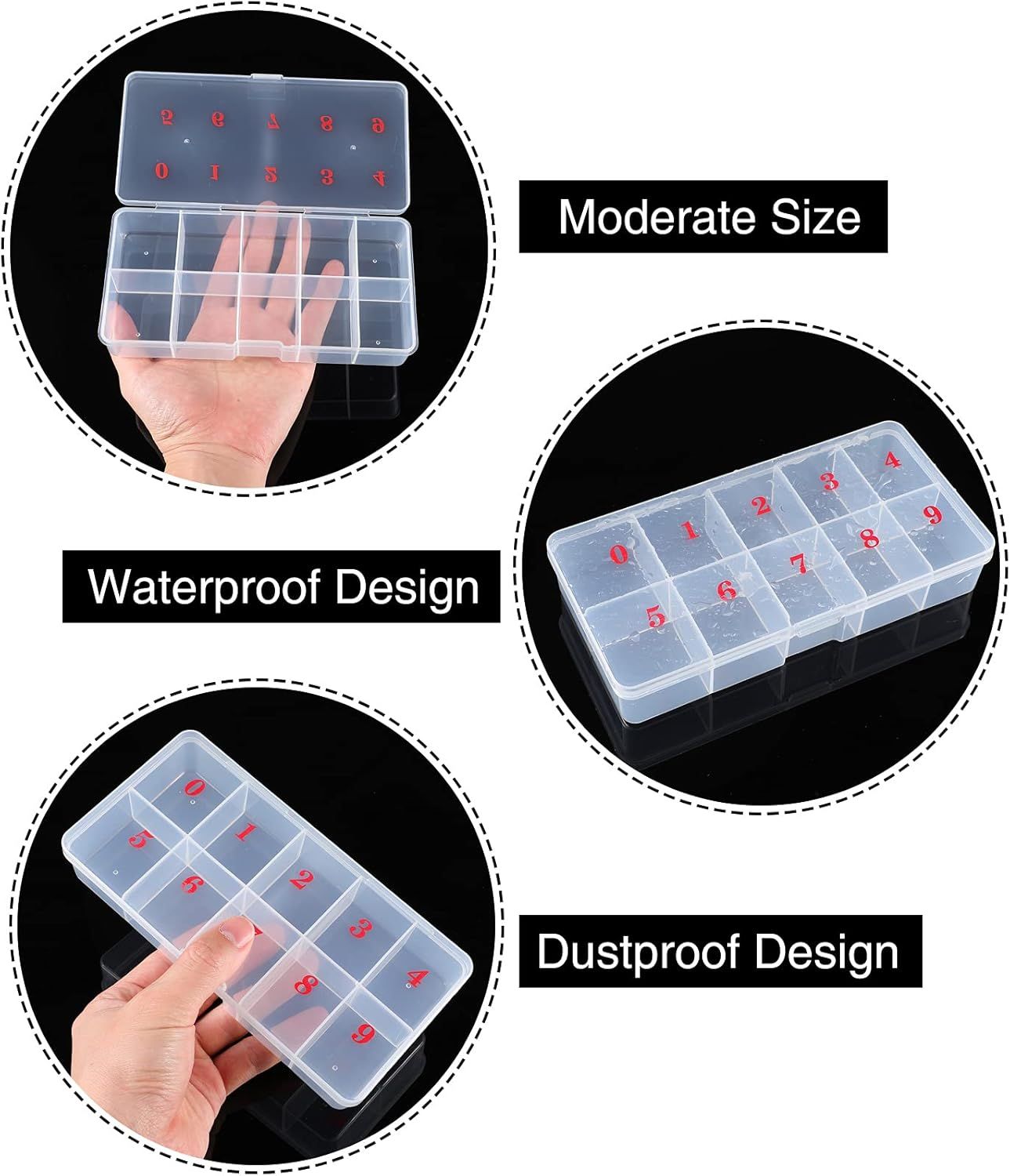 2 Pieces Nail Tip Box Empty alse Nail Tips Organizer Box with 10 Number Spaces Storage Case Container Nails Plastic Grid Boxes or ingernail Crystal Jewelry Accessories White