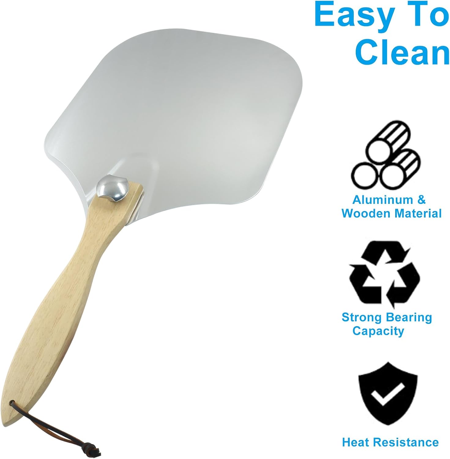 Biaungdo 12 Inch Aluminum Metal Pizza Peel, Pizza Spatula Paddle with Foldable Wood Handle for Oven