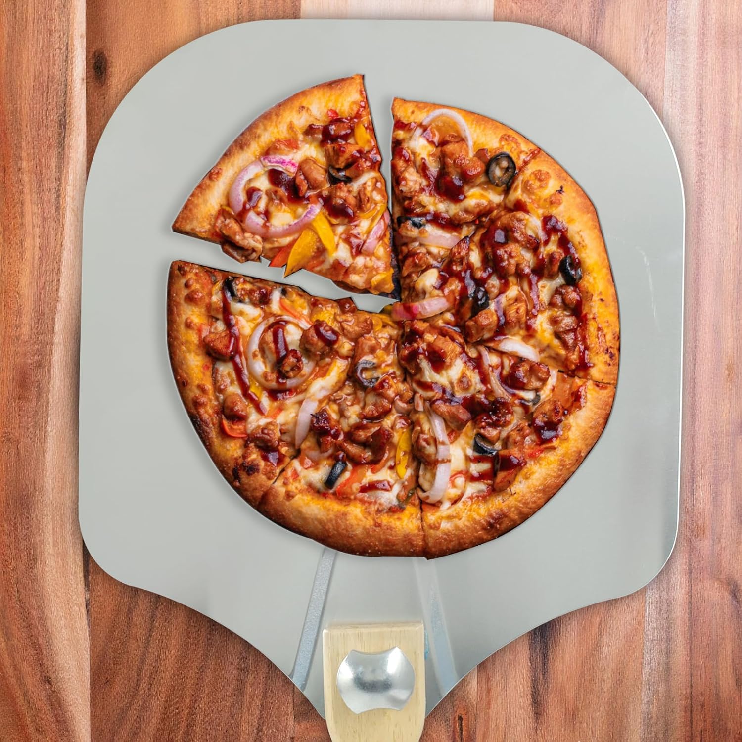 Biaungdo 12 Inch Aluminum Metal Pizza Peel, Pizza Spatula Paddle with Foldable Wood Handle for Oven