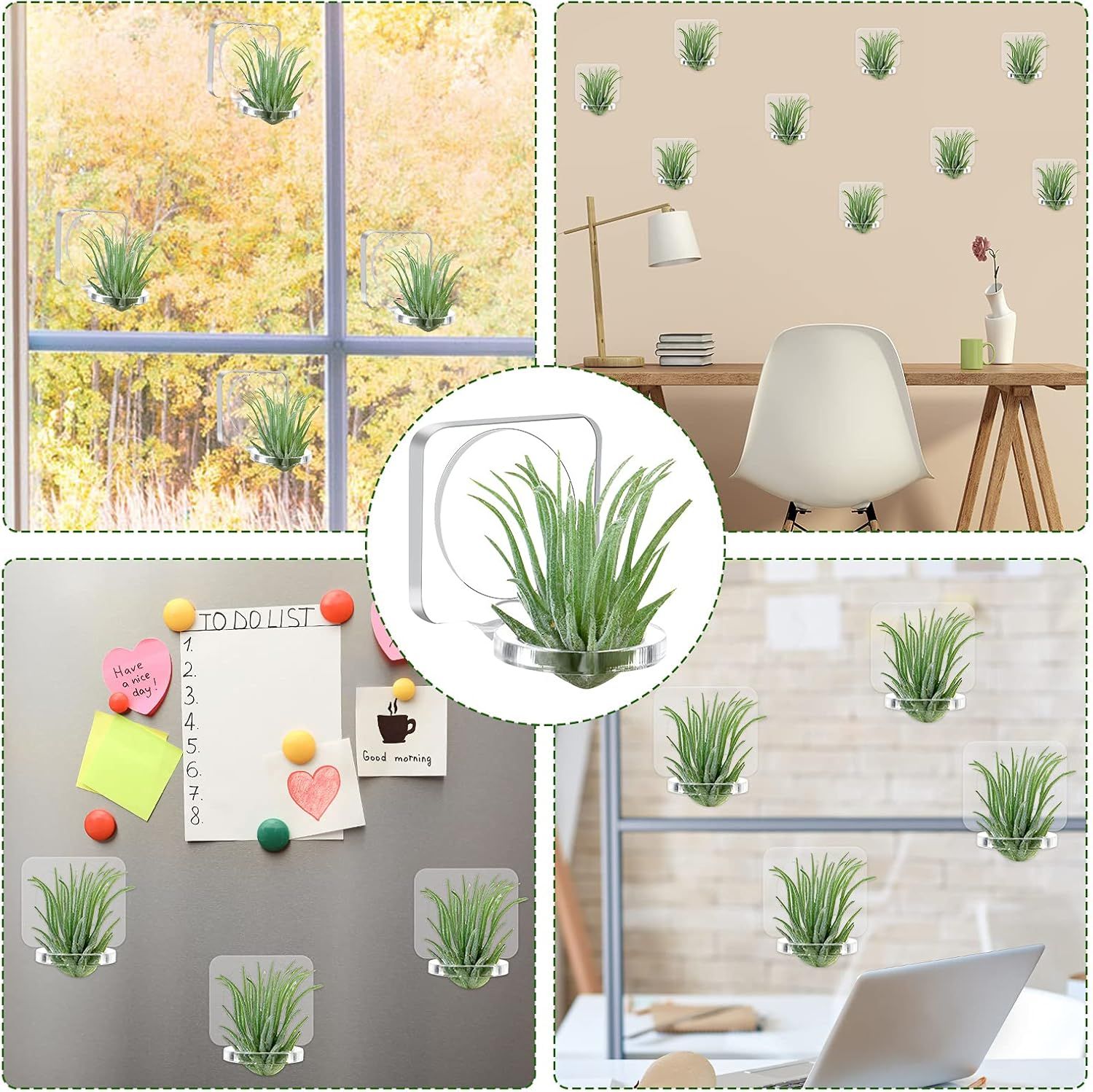 12 Pcs Acrylic Air Plants Holder Hanger with Mounting Tape or Hanging Air Plants on Glass Display Home Decoration