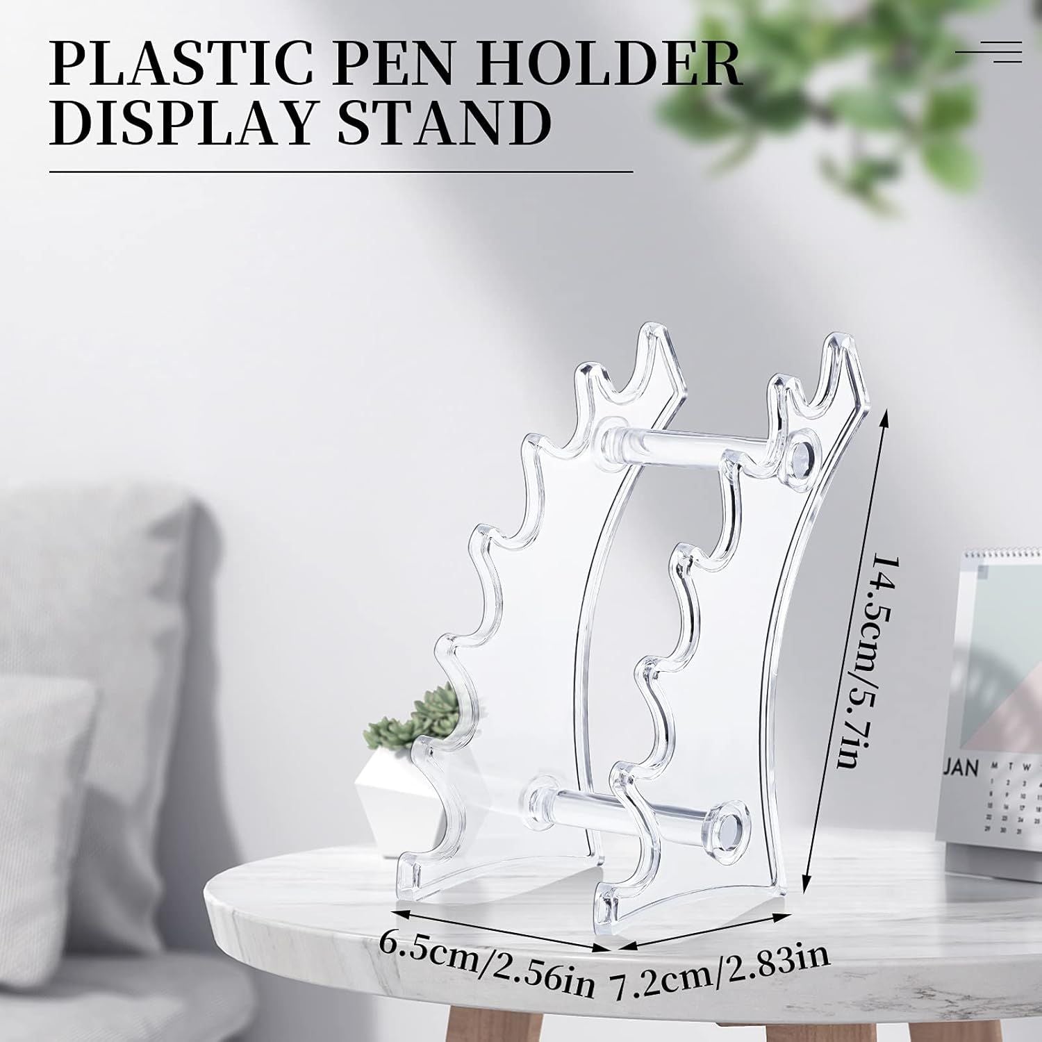 2 Pieces Plastic Pen Holder Stand 6-Slots Pencil Display Makeup Brush Rack Organizer Vertical Pencil Show Tool Rack Acrylic Pen Holder or Oice Home Clear