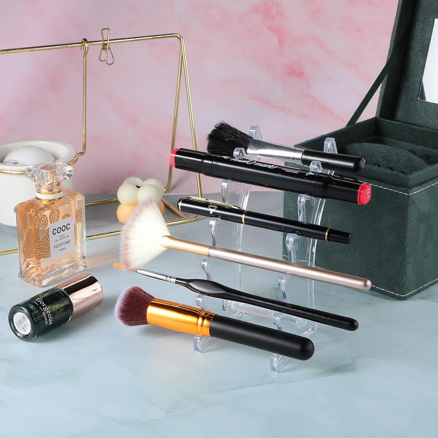 2 Pieces Plastic Pen Holder Stand 6-Slots Pencil Display Makeup Brush Rack Organizer Vertical Pencil Show Tool Rack Acrylic Pen Holder or Oice Home Clear