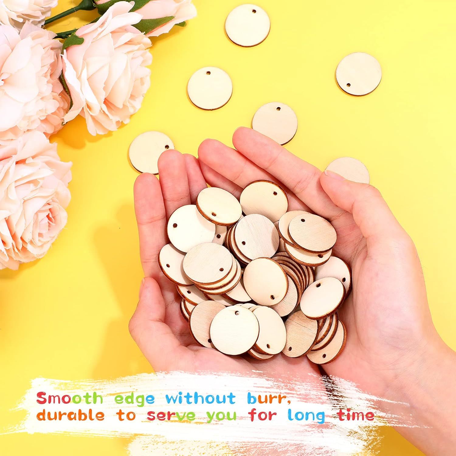 200 Pieces Uninished Blank Wood Circle Pendants Round Disc Circle Wood Pieces Round Wooden Disk with Hole Small Wooden Pendant or Crat Decoration Embellishment Diameter 1 Inch, Aperture 0.08 Inch