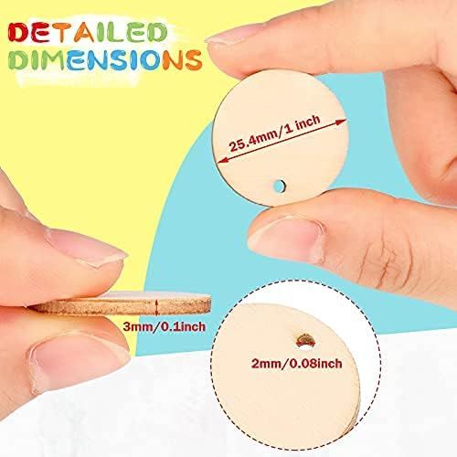 200 Pieces Uninished Blank Wood Circle Pendants Round Disc Circle Wood Pieces Round Wooden Disk with Hole Small Wooden Pendant or Crat Decoration Embellishment Diameter 1 Inch, Aperture 0.08 Inch