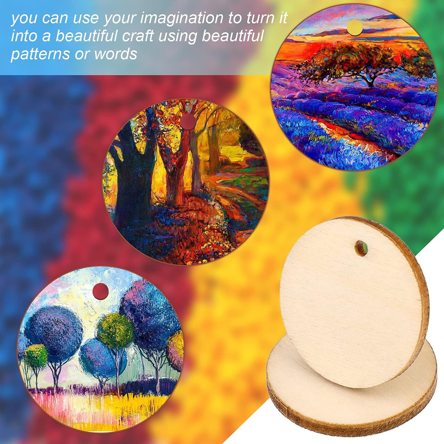 200 Pieces Uninished Blank Wood Circle Pendants Round Disc Circle Wood Pieces Round Wooden Disk with Hole Small Wooden Pendant or Crat Decoration Embellishment Diameter 1 Inch, Aperture 0.08 Inch