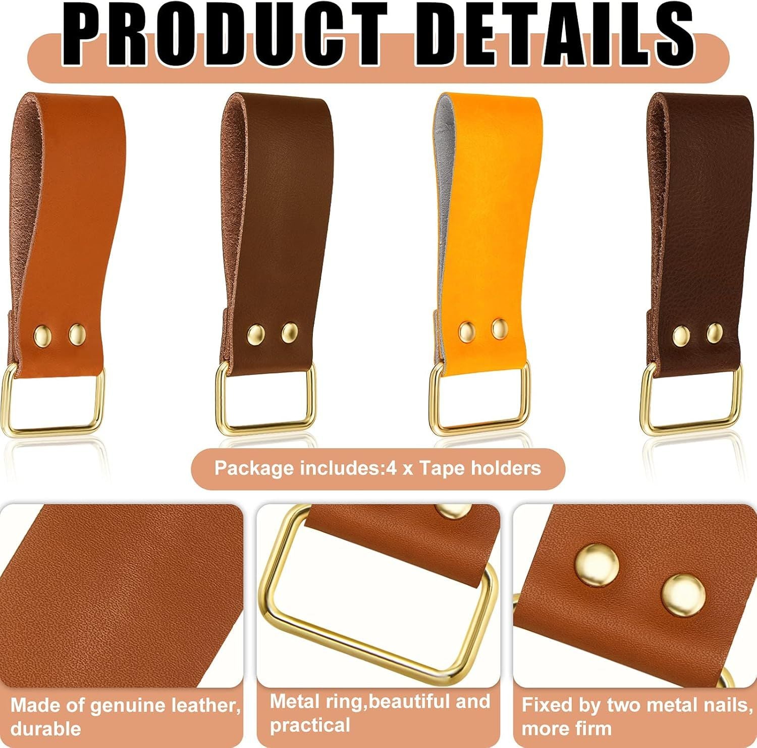 4 Pieces Leather Tape Measure Holder Belt Clip Measuring Tool Loop or Drills Impact Tools