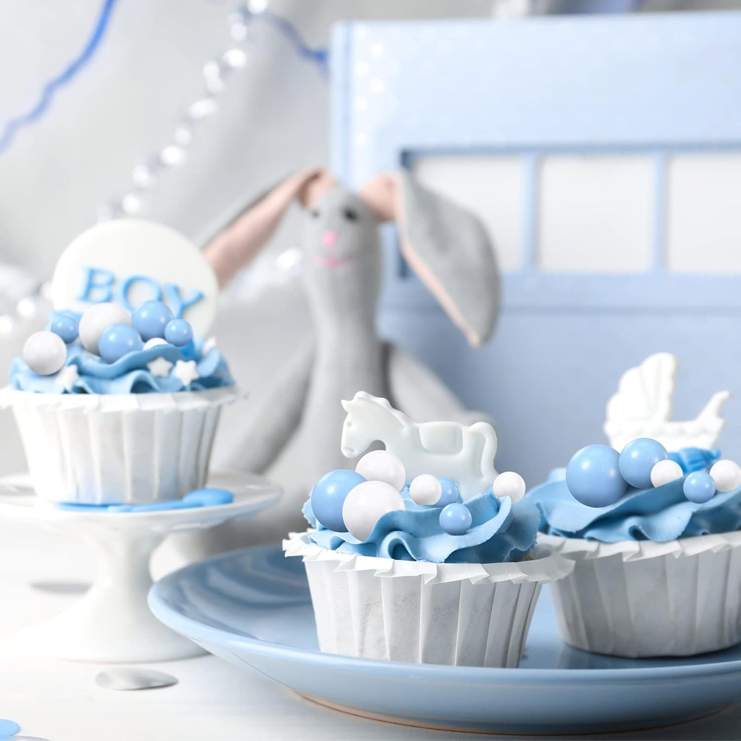 66 Pcs Ball Cake Topper Decorations Mini Balloon Sticks DIY Cake Picks Insert oam Balls or Graduation Wedding Party Birthday Decorating Supplies Blue, White