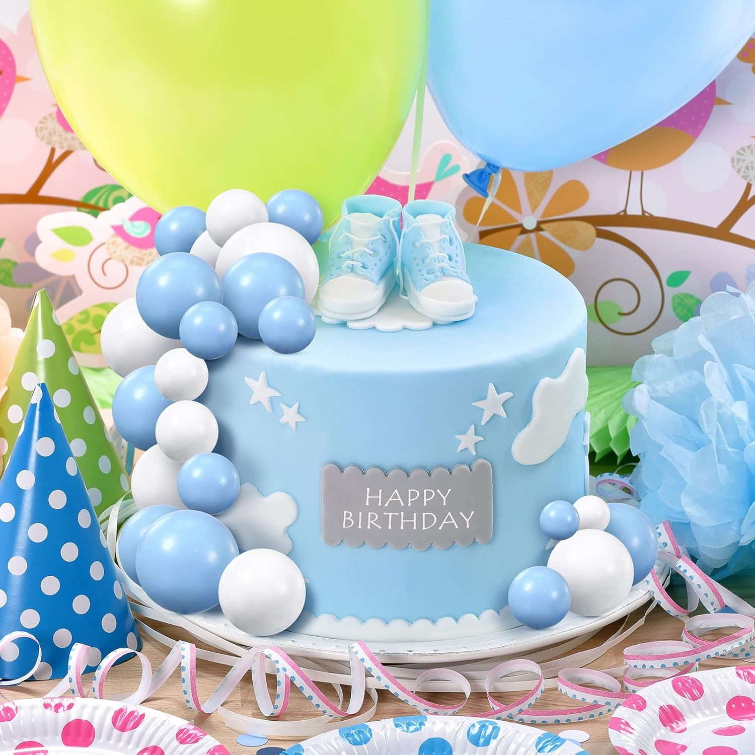 66 Pcs Ball Cake Topper Decorations Mini Balloon Sticks DIY Cake Picks Insert oam Balls or Graduation Wedding Party Birthday Decorating Supplies Blue, White