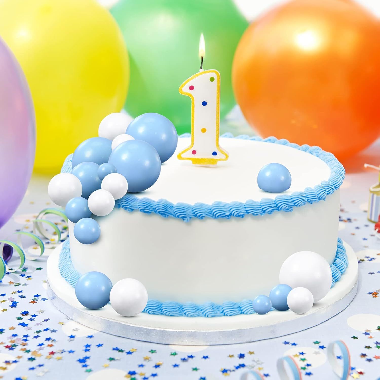 66 Pcs Ball Cake Topper Decorations Mini Balloon Sticks DIY Cake Picks Insert oam Balls or Graduation Wedding Party Birthday Decorating Supplies Blue, White
