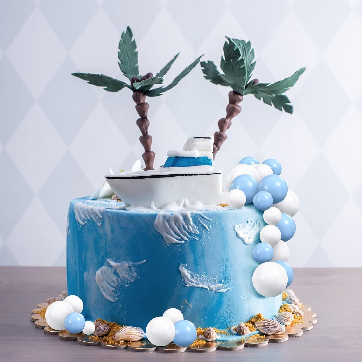 66 Pcs Ball Cake Topper Decorations Mini Balloon Sticks DIY Cake Picks Insert oam Balls or Graduation Wedding Party Birthday Decorating Supplies Blue, White
