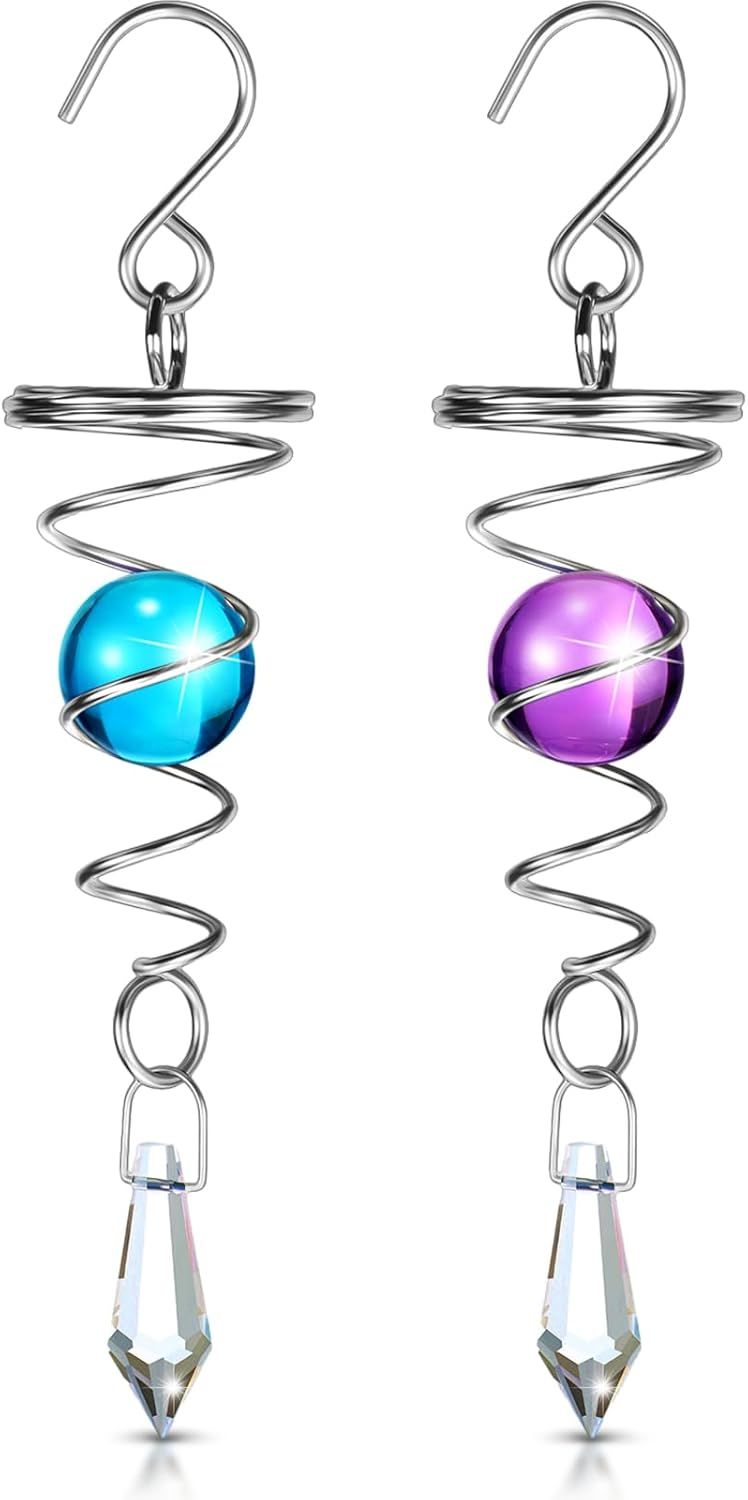 2 Pieces Gazing Ball Spiral Tail Decorative Wind Spinner Stabilizer Stainless Steel Indoor Outdoor Hanging Wind Ball Spinner with Hanging Swivel Hook or Garden Decoration Purple, Dark Blue
