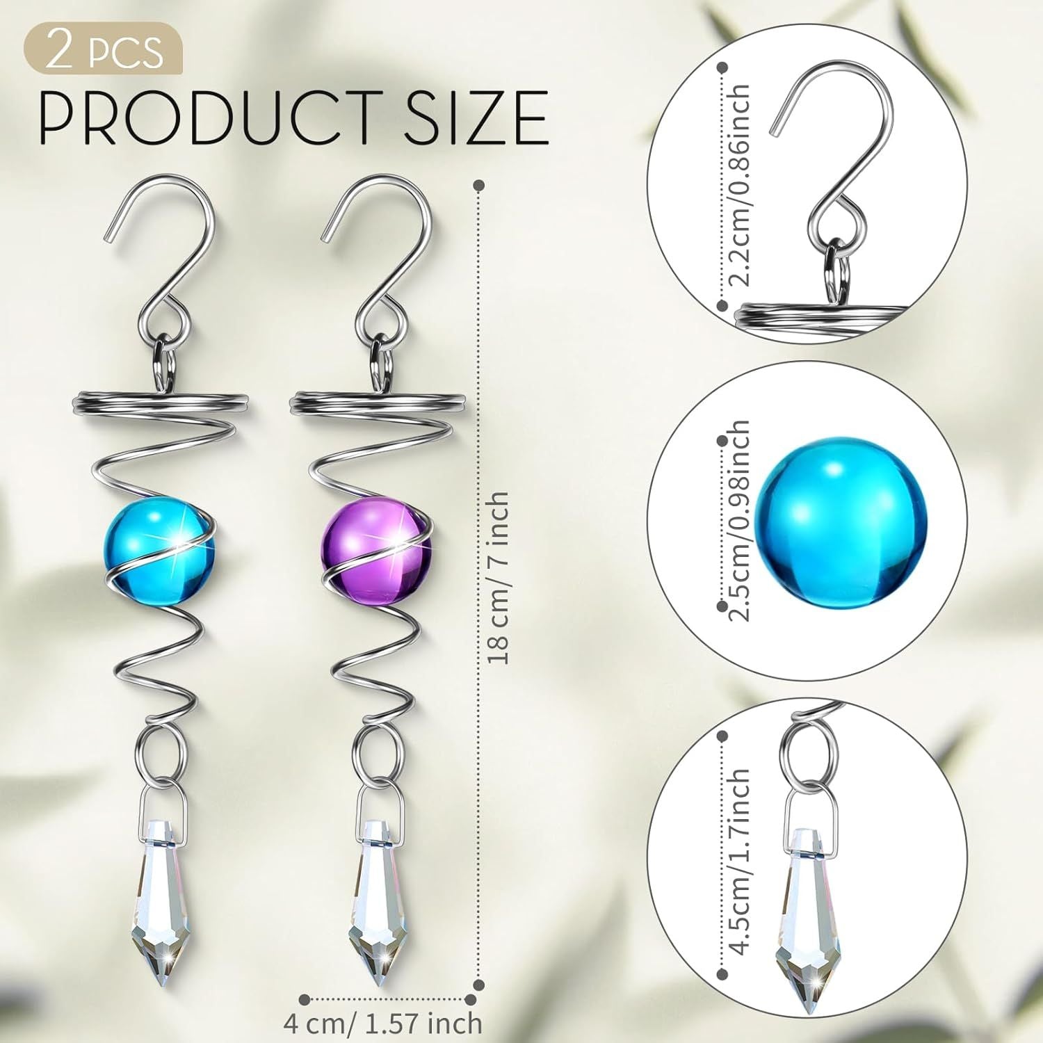 2 Pieces Gazing Ball Spiral Tail Decorative Wind Spinner Stabilizer Stainless Steel Indoor Outdoor Hanging Wind Ball Spinner with Hanging Swivel Hook or Garden Decoration Purple, Dark Blue