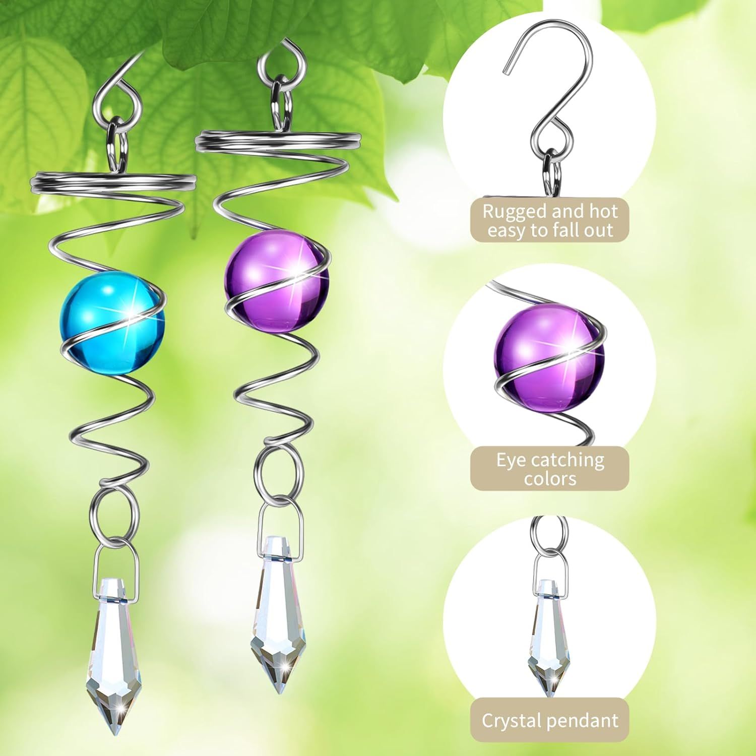 2 Pieces Gazing Ball Spiral Tail Decorative Wind Spinner Stabilizer Stainless Steel Indoor Outdoor Hanging Wind Ball Spinner with Hanging Swivel Hook or Garden Decoration Purple, Dark Blue