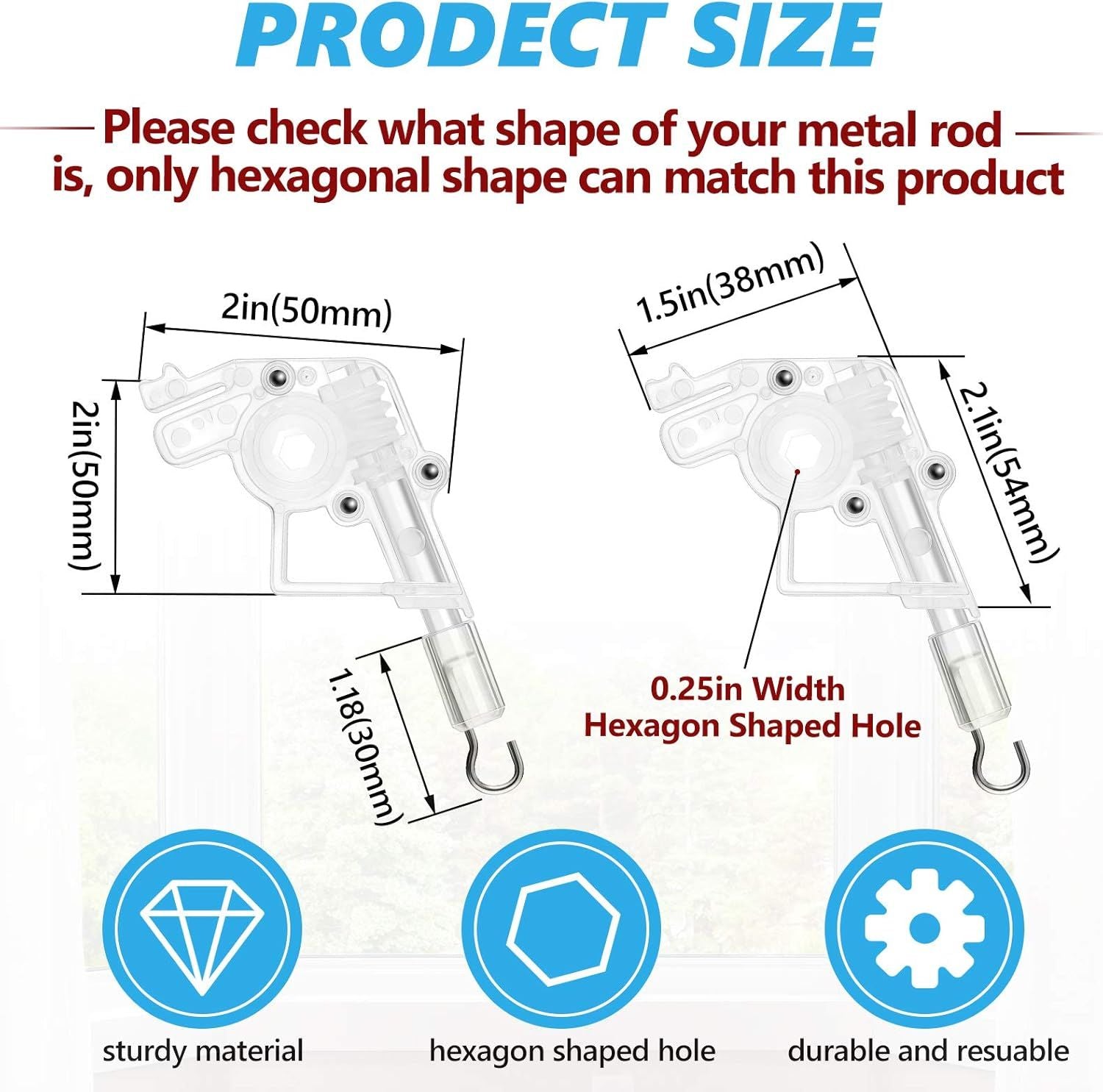 4 Pieces Low Proile Wand Tilter Universal Wand Tilter or 2 Inches Horizontal Blinds Tilt Mechanism Hook Connection with Hexagon Shaped Gear Low Rail Blinds Parts