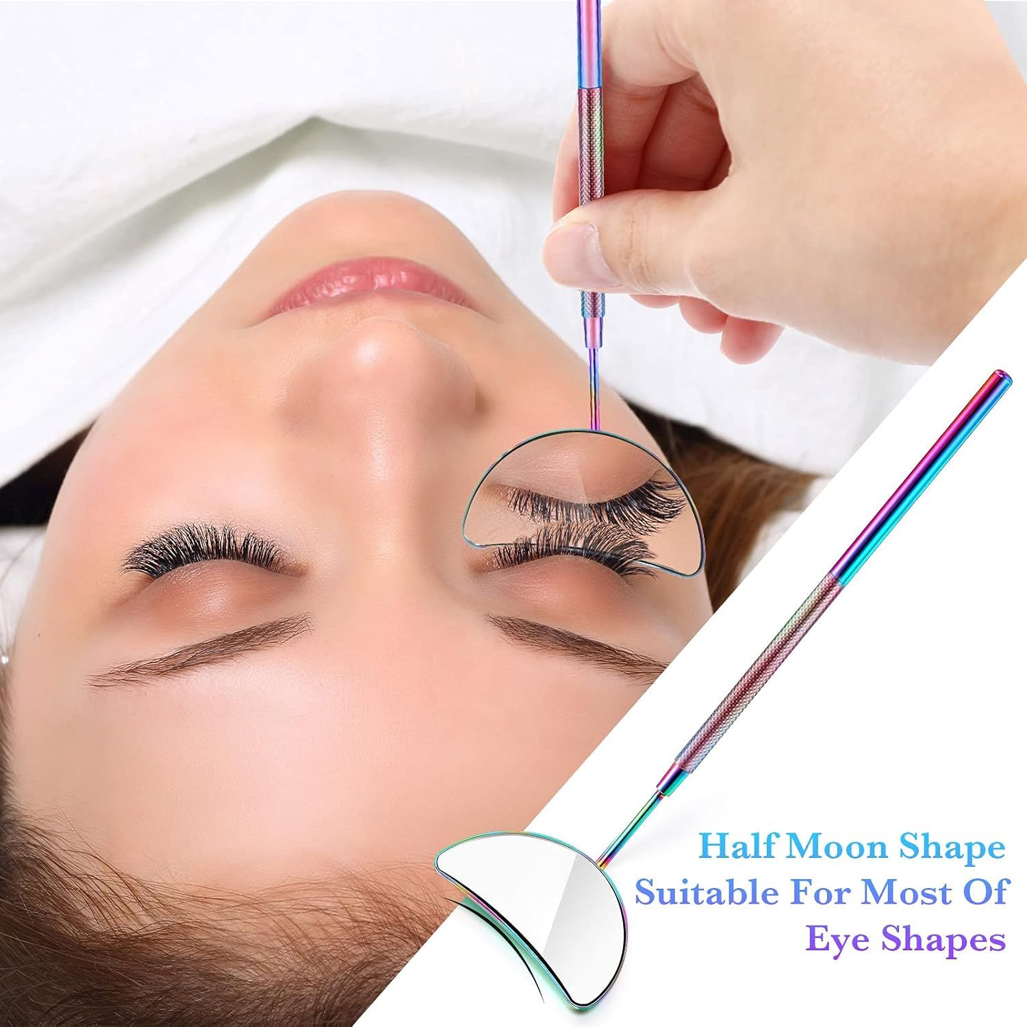 2 Pieces Lash Mirror Eyelash Extension Mirror Hal-moon Shape Lash Mirror 1.96 inch Stainless Steel Eyelash Mirror Tool Large Eyelash Inspection Mirror or Women Girls Makeup Supplies