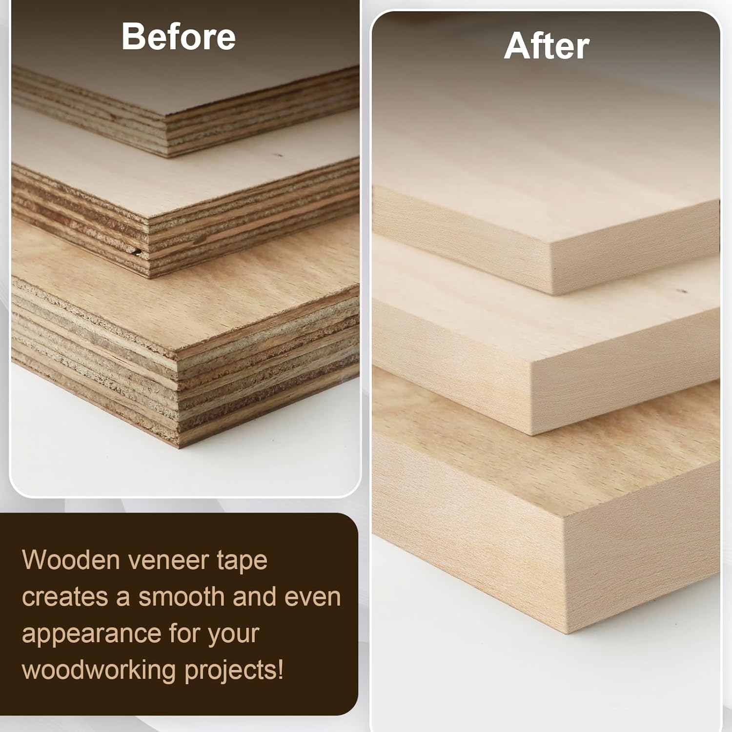 Biaungdo Birch Edge Banding 1-1/2 Inch x 50ft, Wood Veneer Roll Tape Banding Pre-Glued, Iron-on Veneer Edging Band Strips for Cabinet, Furniture Restoration