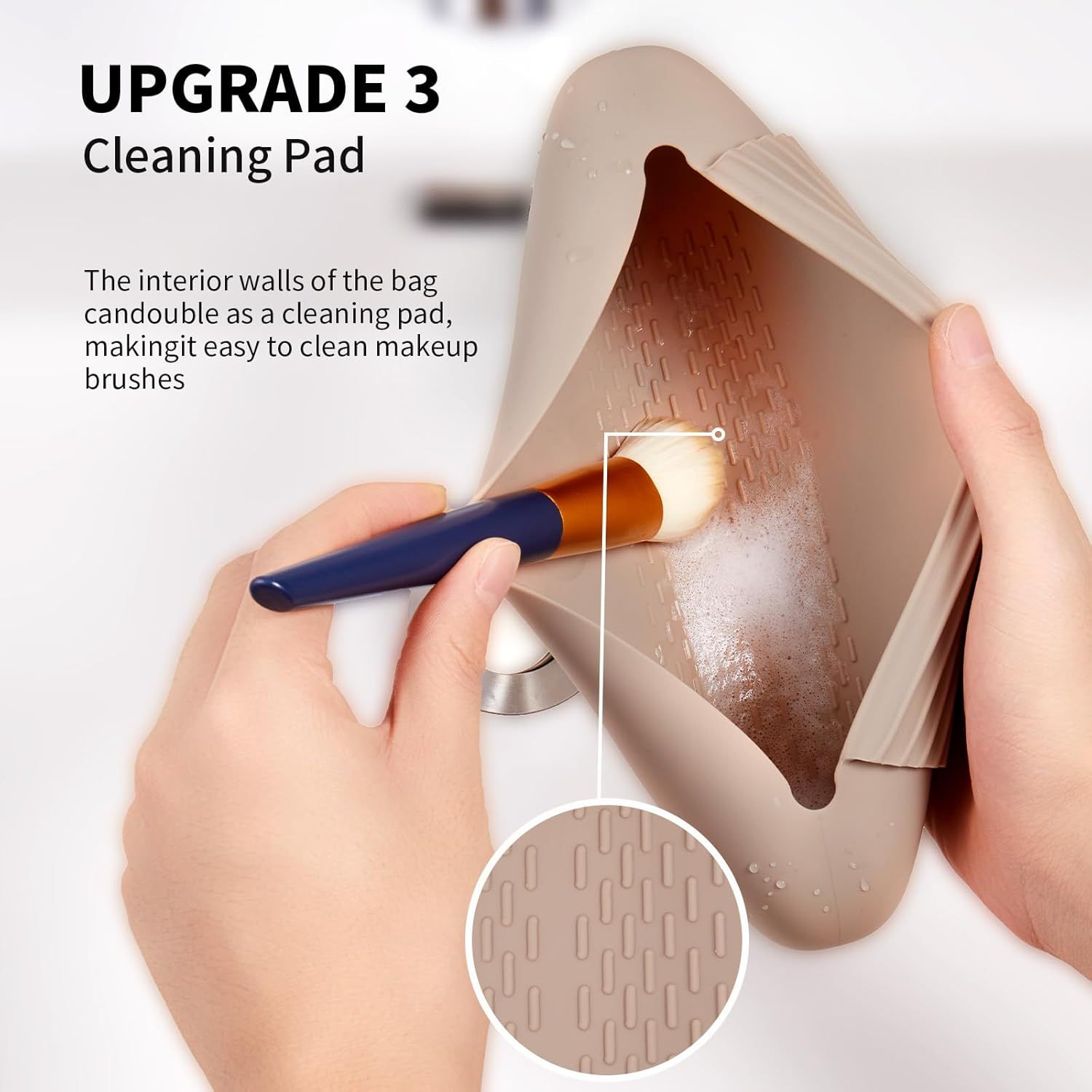 Silicone Makeup Brush Holder Travel Cosmetic Bag：Sot Portable Cosmetic ace Brushes Holder with Upgrade Anti-all Out Magnetic Closure, Large Travel Makeup Brush Case - Walnut
