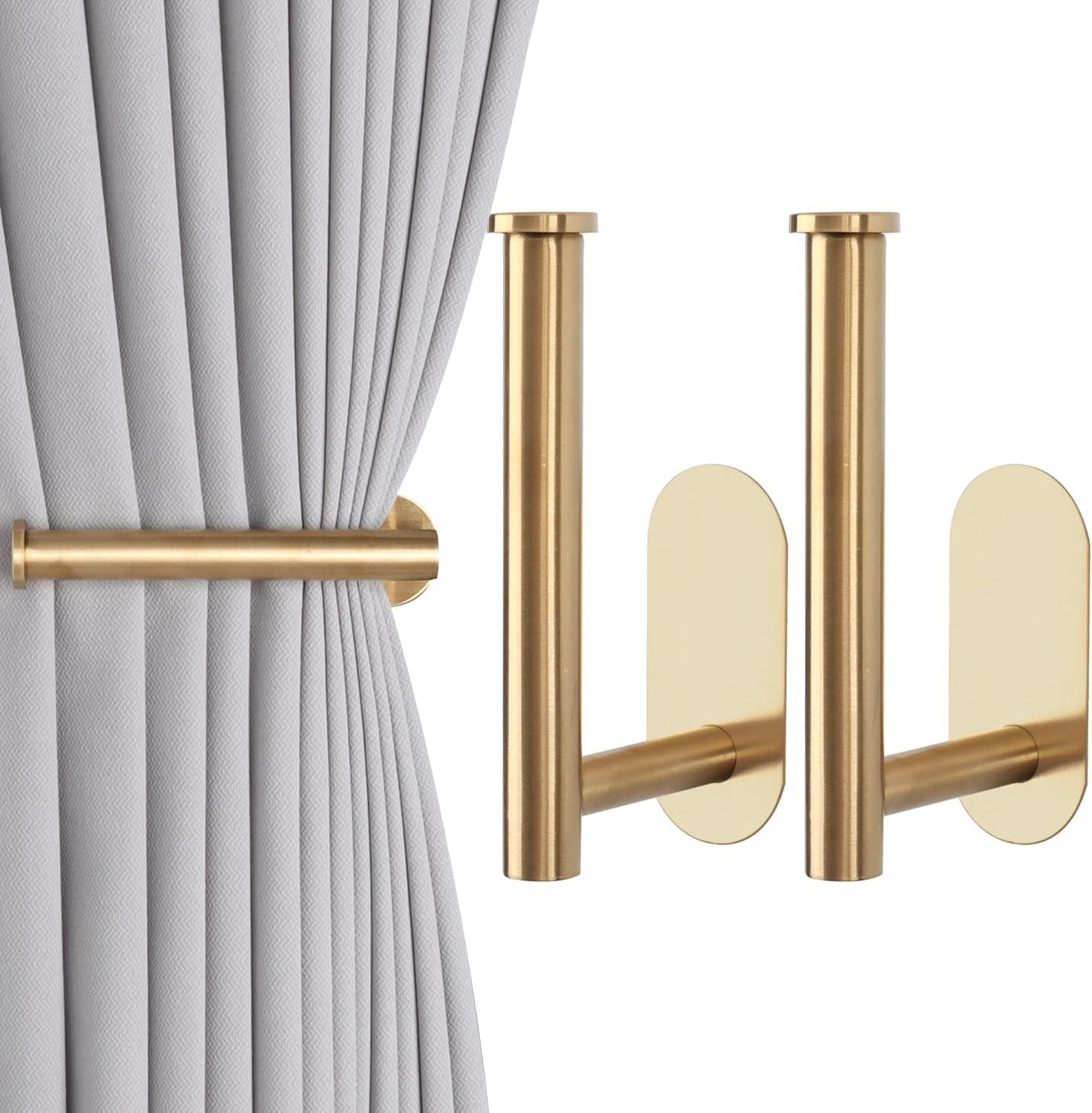 2 Pack Adhesive Curtain Holdbacks Curtain Tie Backs Curtain Holdbacks No Drill Curtain Pull Backs Adhesive Curtain Hooks Curtain Holders or Drapes 2, Gold