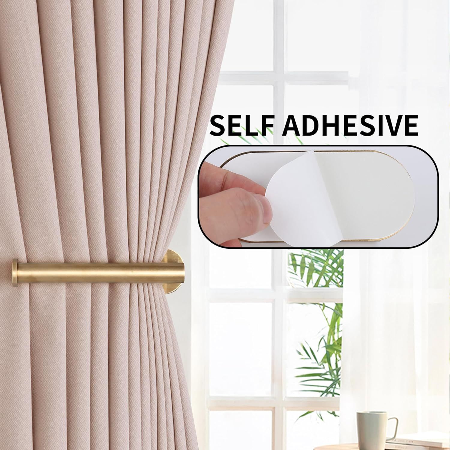 2 Pack Adhesive Curtain Holdbacks Curtain Tie Backs Curtain Holdbacks No Drill Curtain Pull Backs Adhesive Curtain Hooks Curtain Holders or Drapes 2, Gold